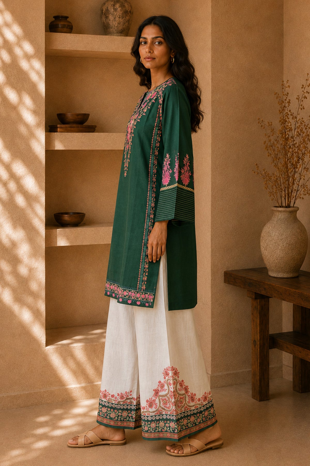 Green Floral Printed Lawn Cotton Co-ord Set