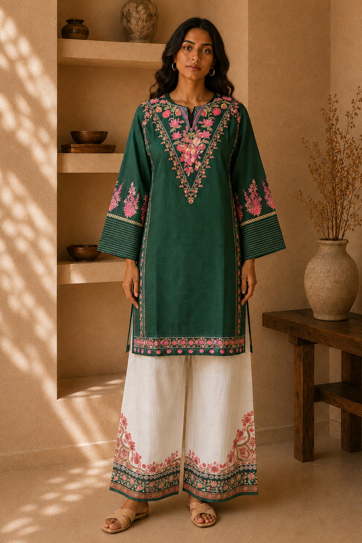 Green Floral Printed Lawn Cotton Co-ord Set