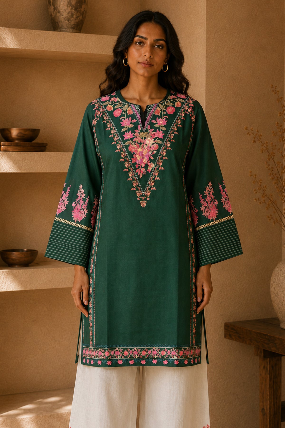 Green Floral Printed Lawn Cotton Co-ord Set