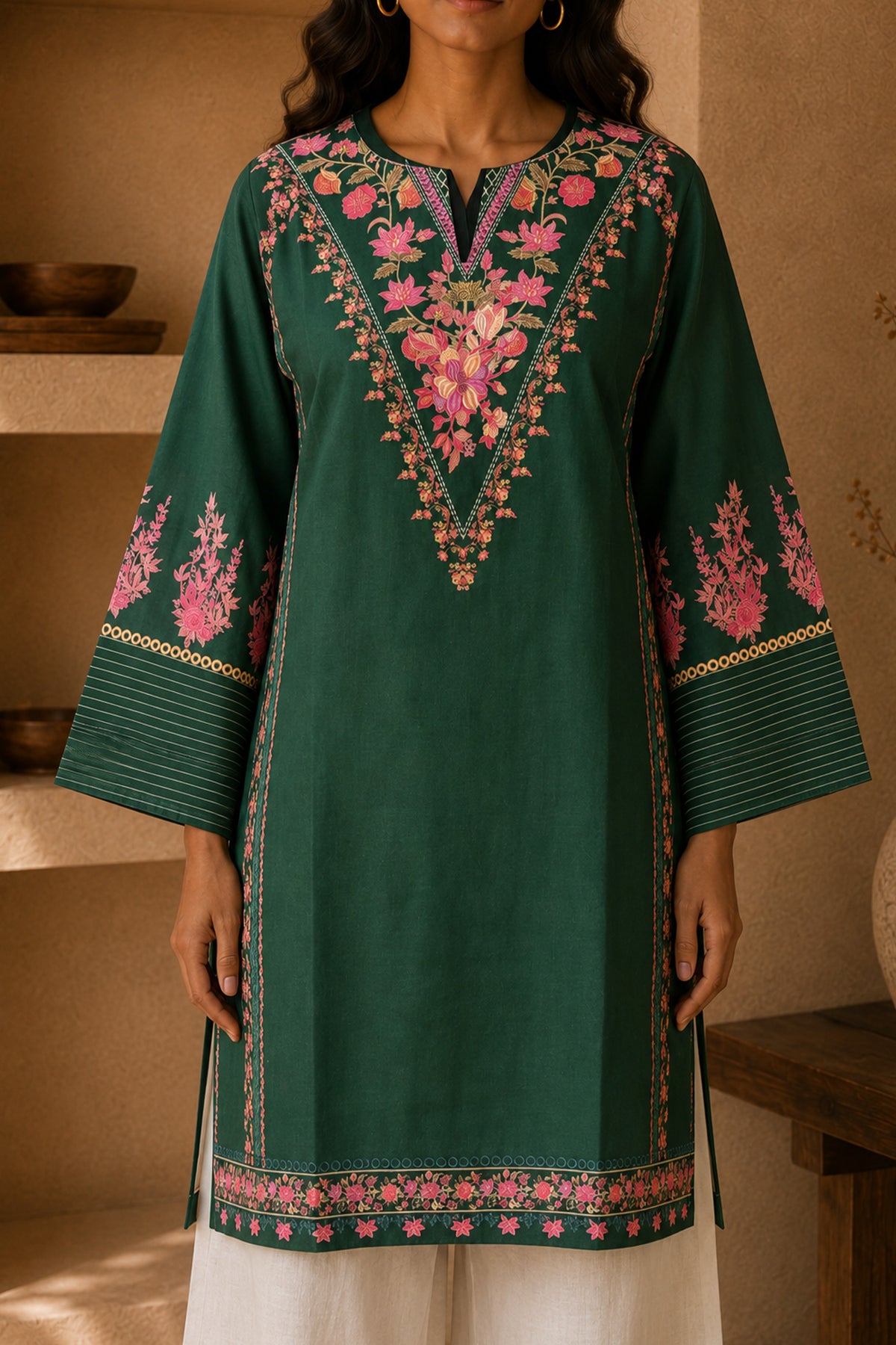 Green Floral Printed Lawn Cotton Co-ord Set