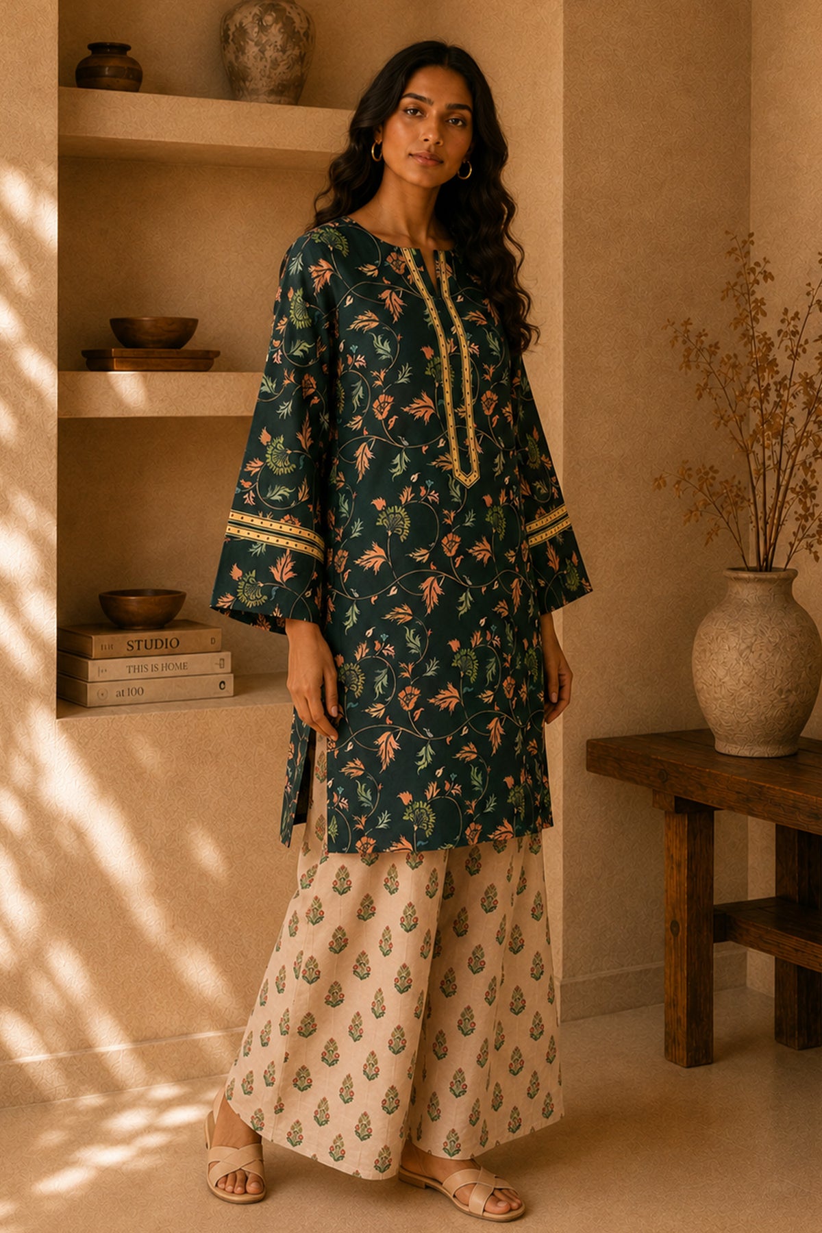 Green Printed  Lawn Cotton Co-ord Set