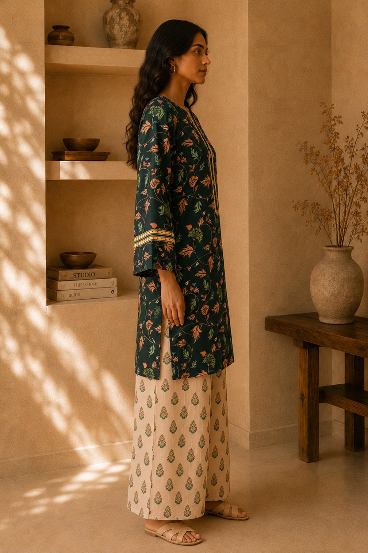 Green Printed  Lawn Cotton Co-ord Set