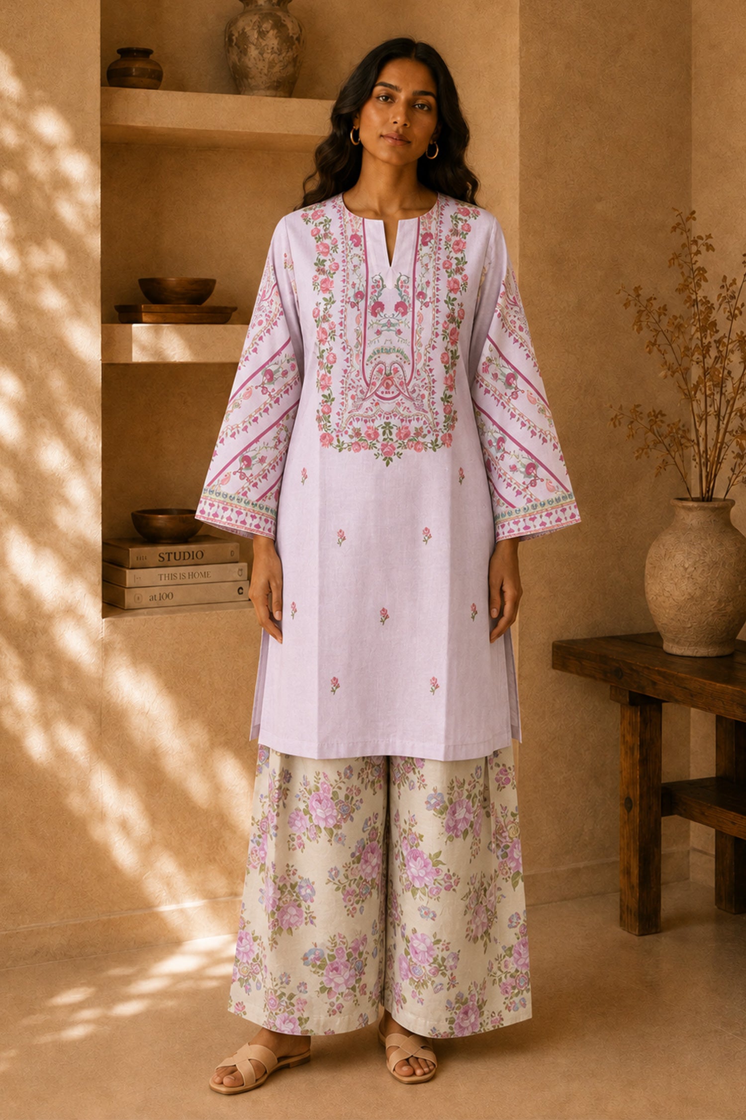 Lawn Cotton Printed Co-ord Set - Lavender