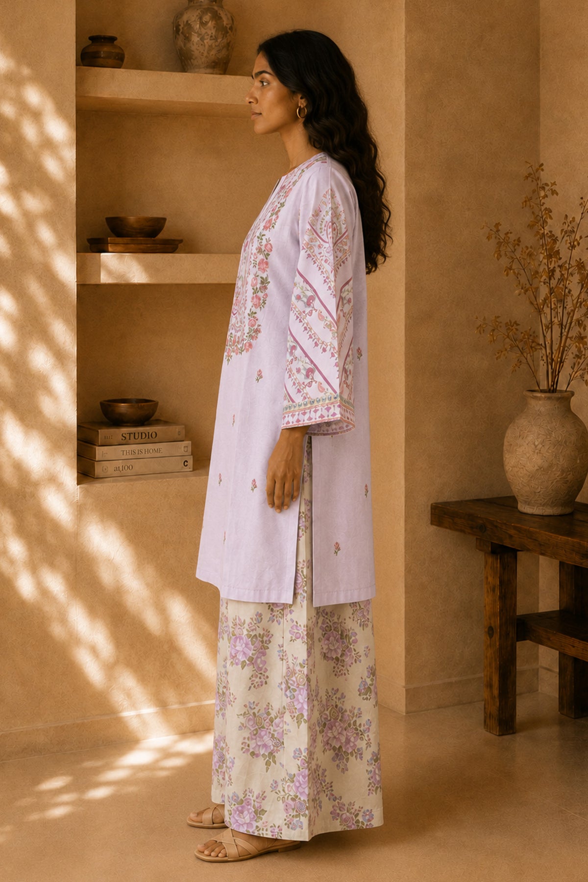 Lawn Cotton Printed Co-ord Set - Lavender