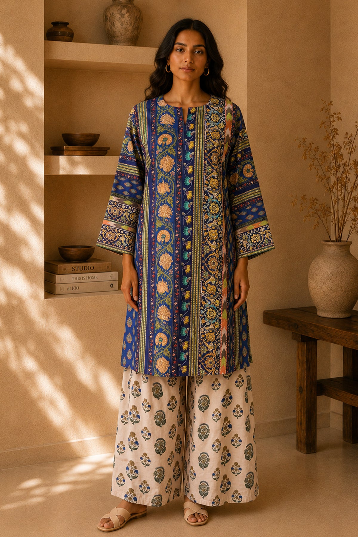 Blue Floral Printed  Lawn Cotton Co-ord Set