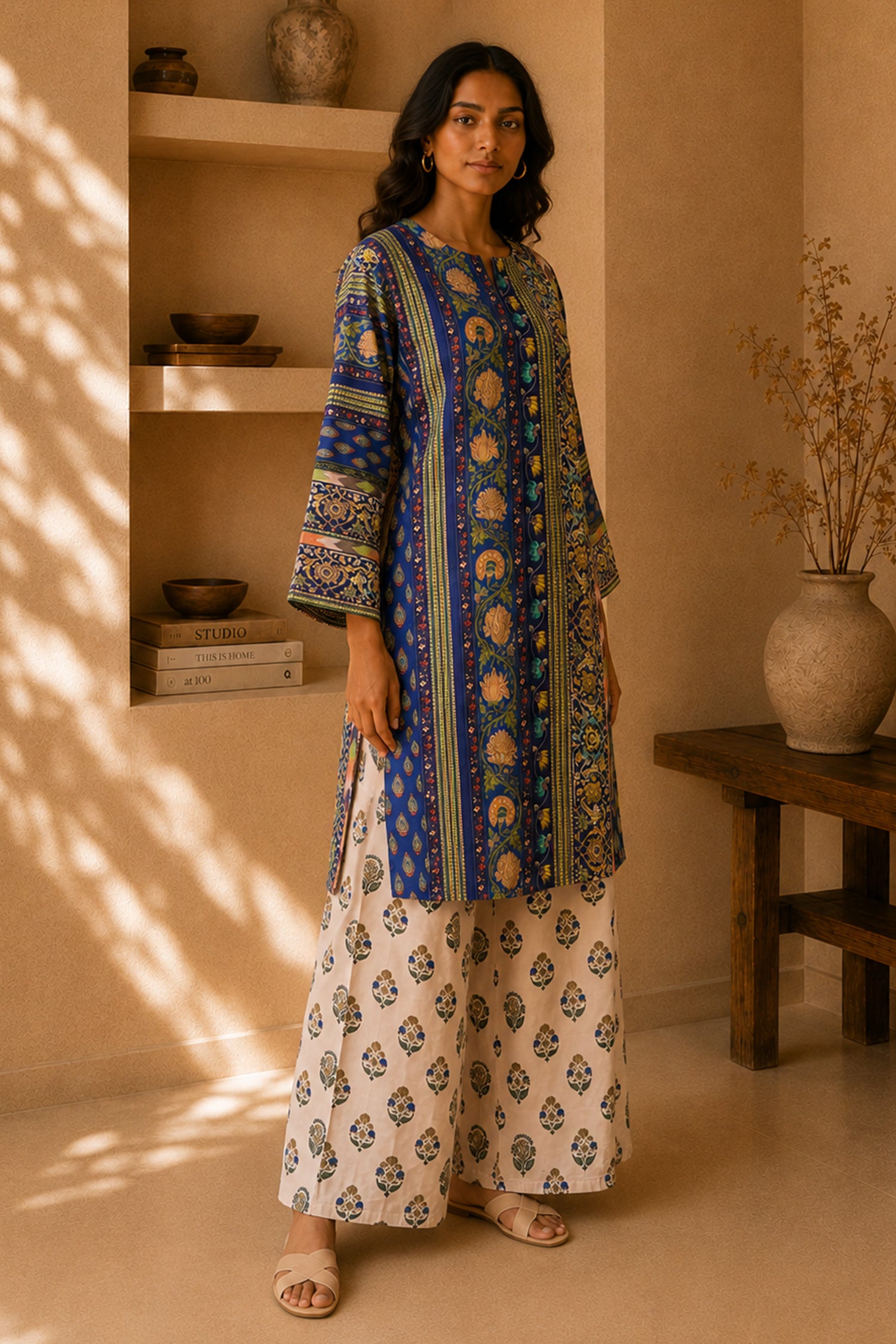 Blue Floral Printed  Lawn Cotton Co-ord Set
