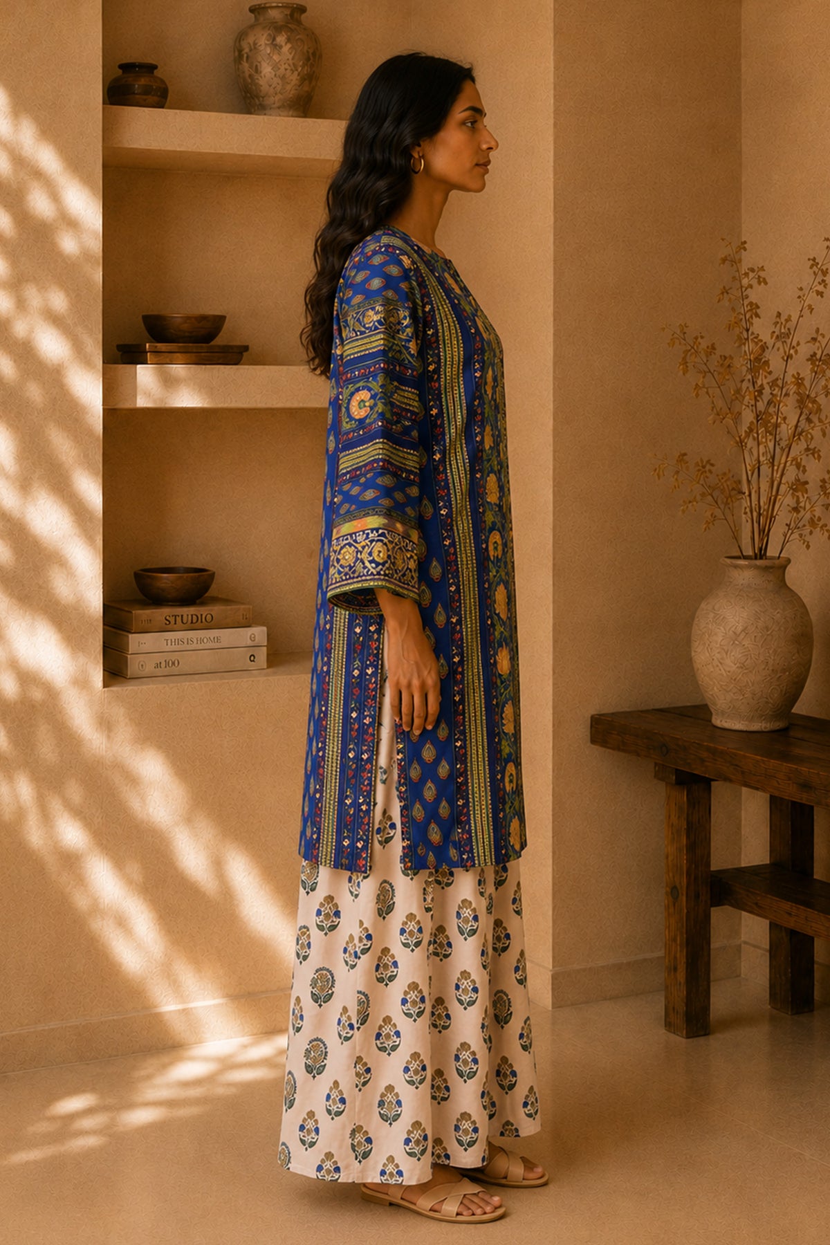 Blue Floral Printed  Lawn Cotton Co-ord Set