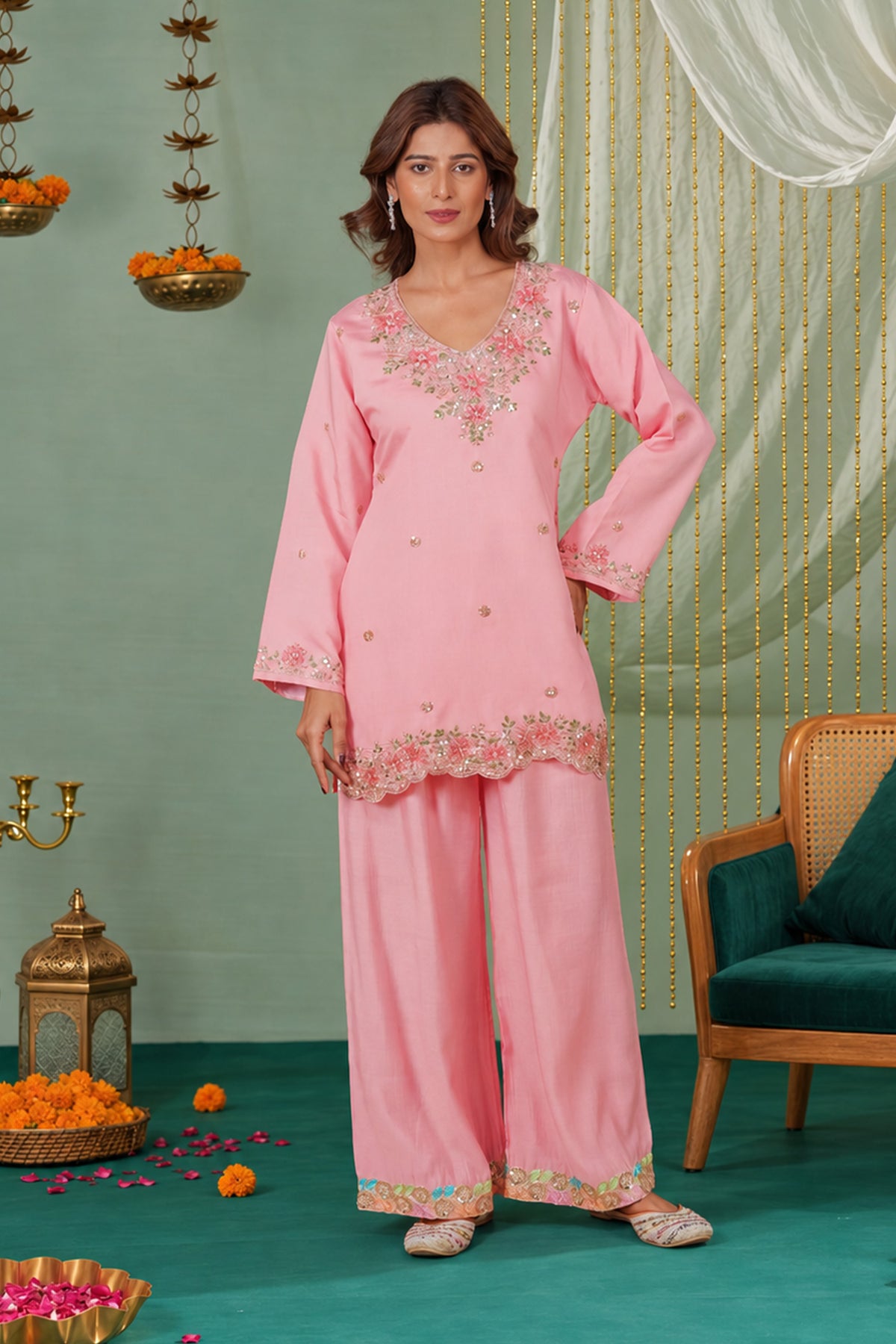Printed Organza Dupatta in Pastel Pink