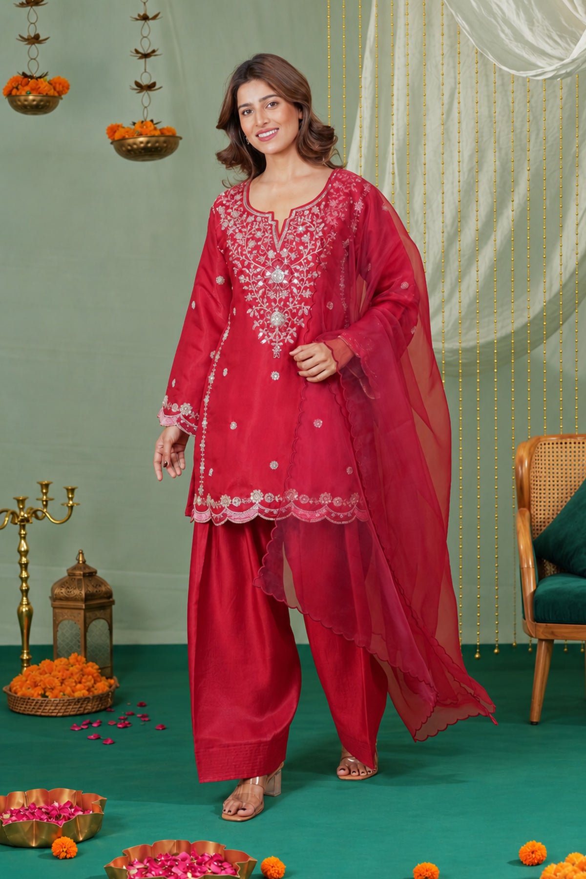 Plain Organza Dupatta in Deep Wine