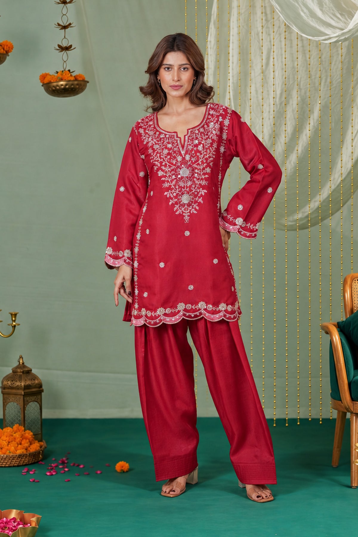 Plain Organza Dupatta in Deep Wine