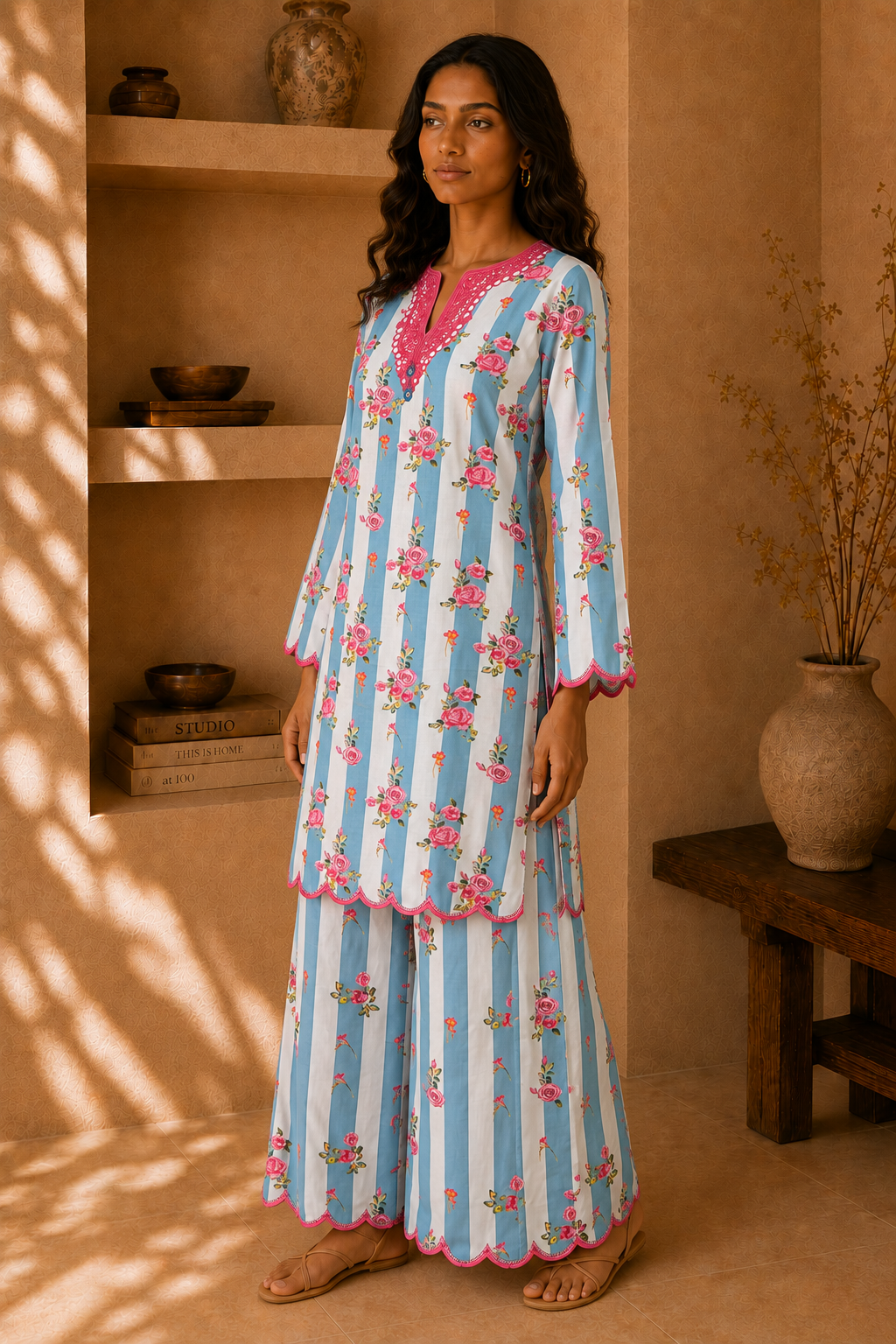 Sarvani in Lawn Cotton Printed Co-ord set - Blue and White