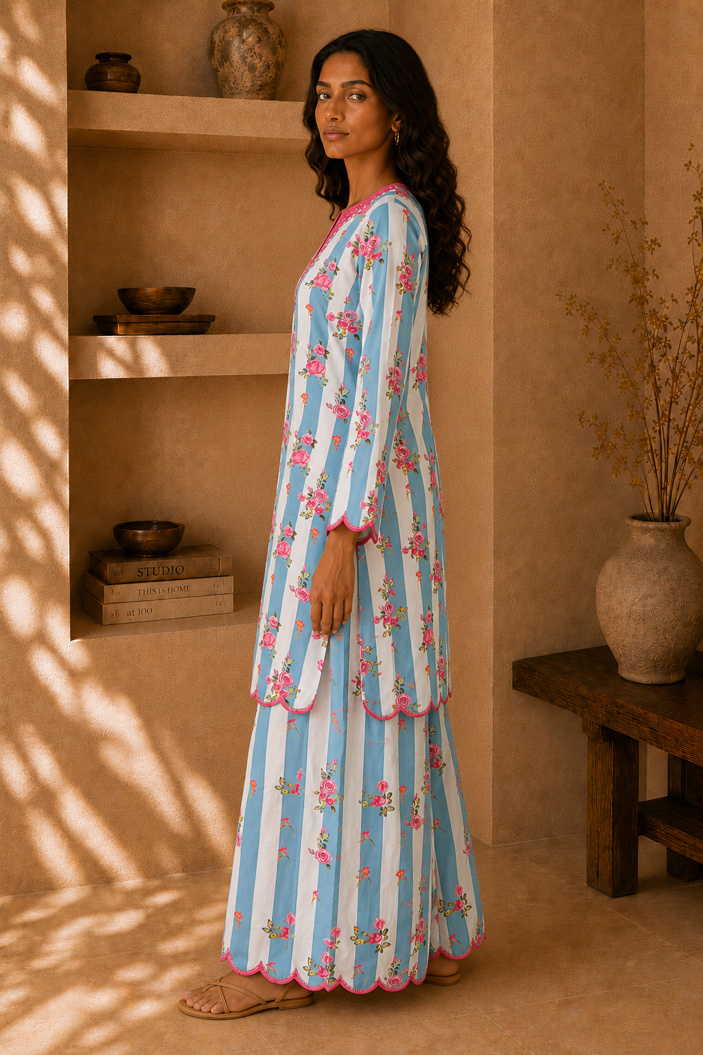 Sarvani in Lawn Cotton Printed Co-ord set - Blue and White