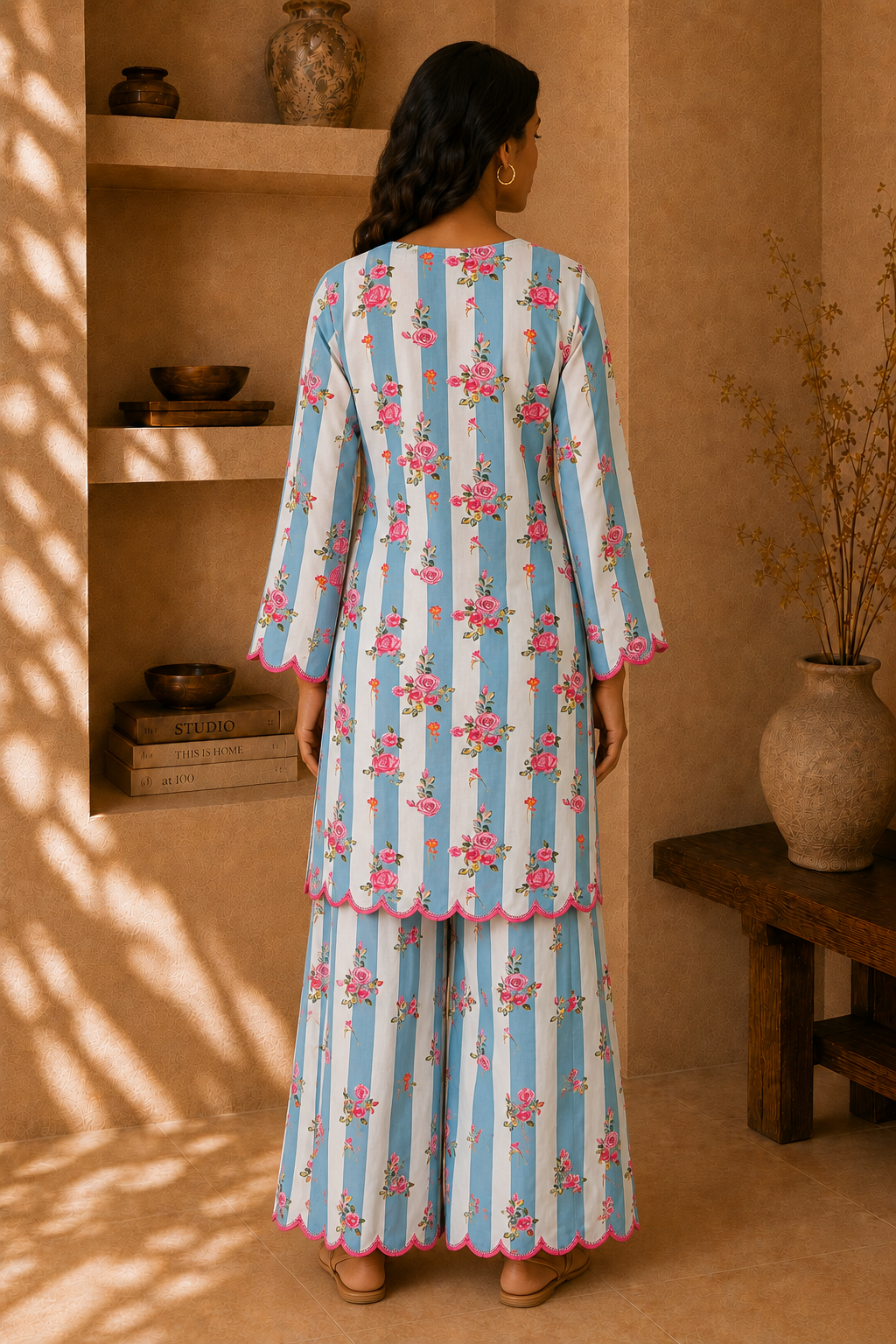 Sarvani in Lawn Cotton Printed Co-ord set - Blue and White