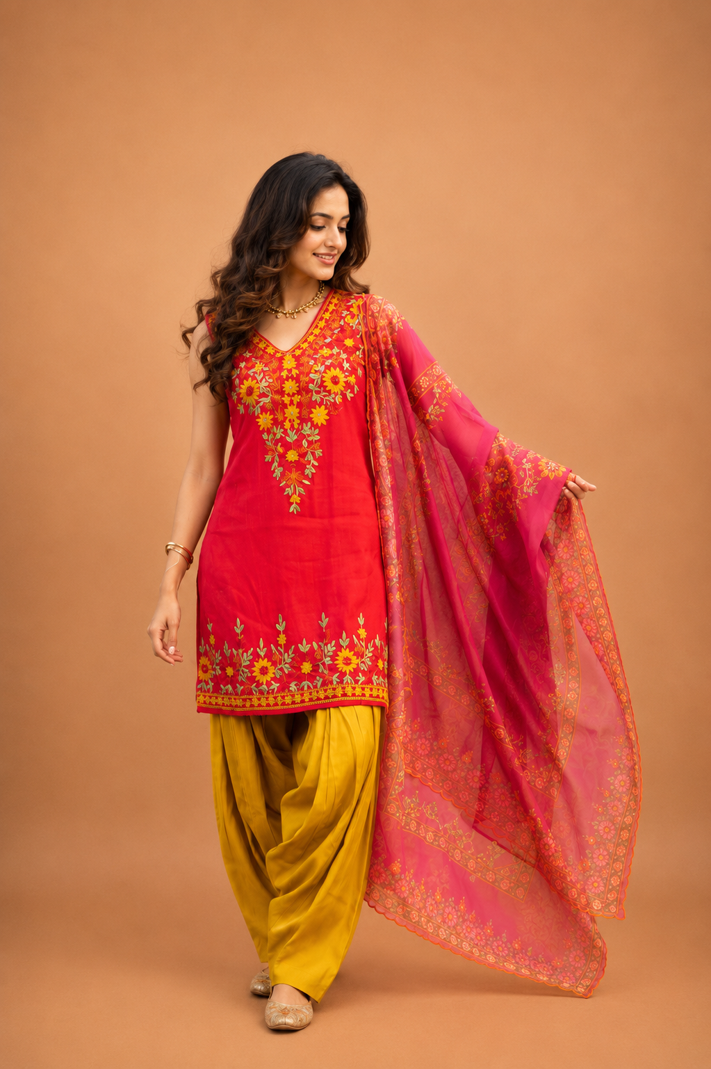 Printed Organza Dupatta in Pink