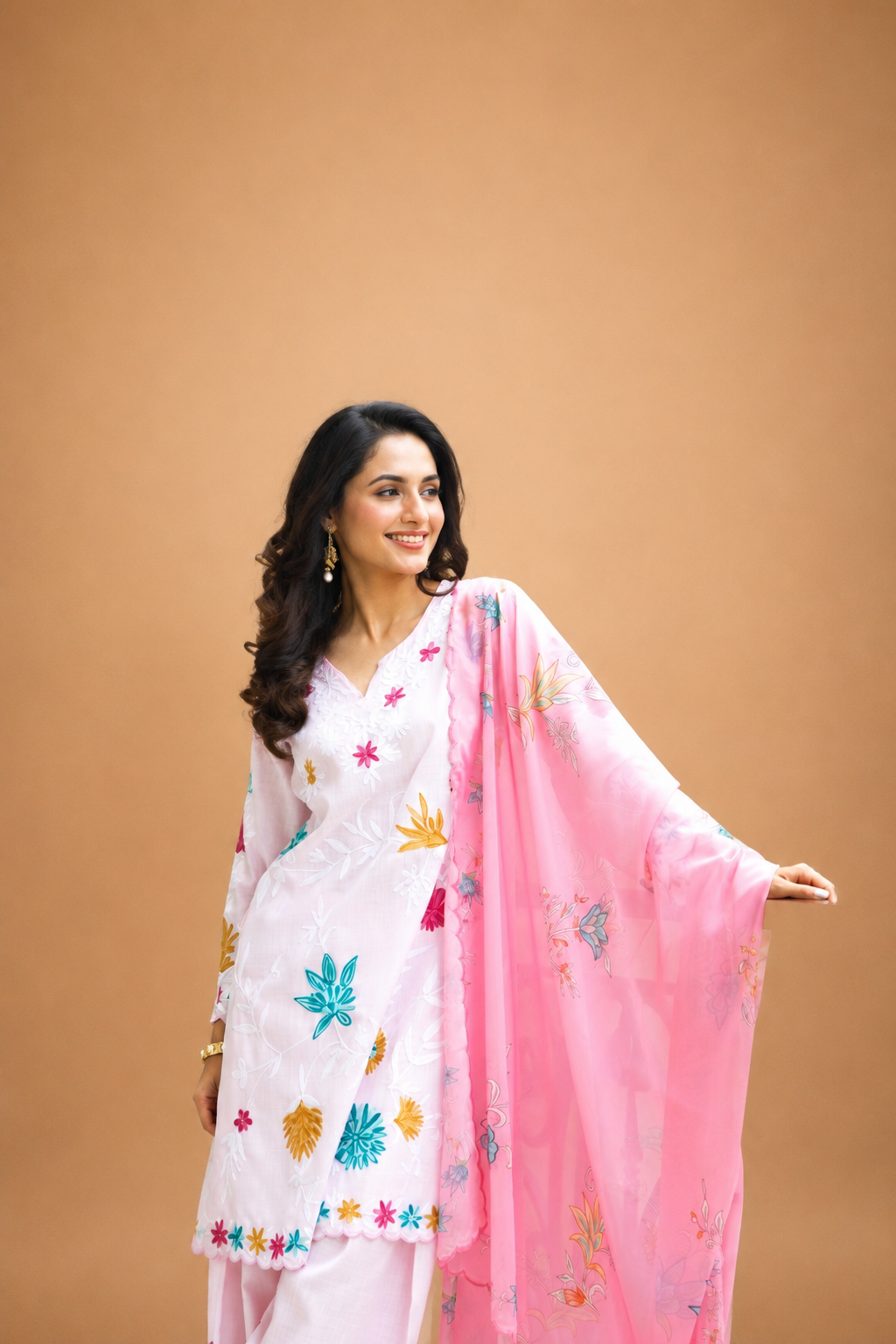 Printed Organza Dupatta in Powder Pink