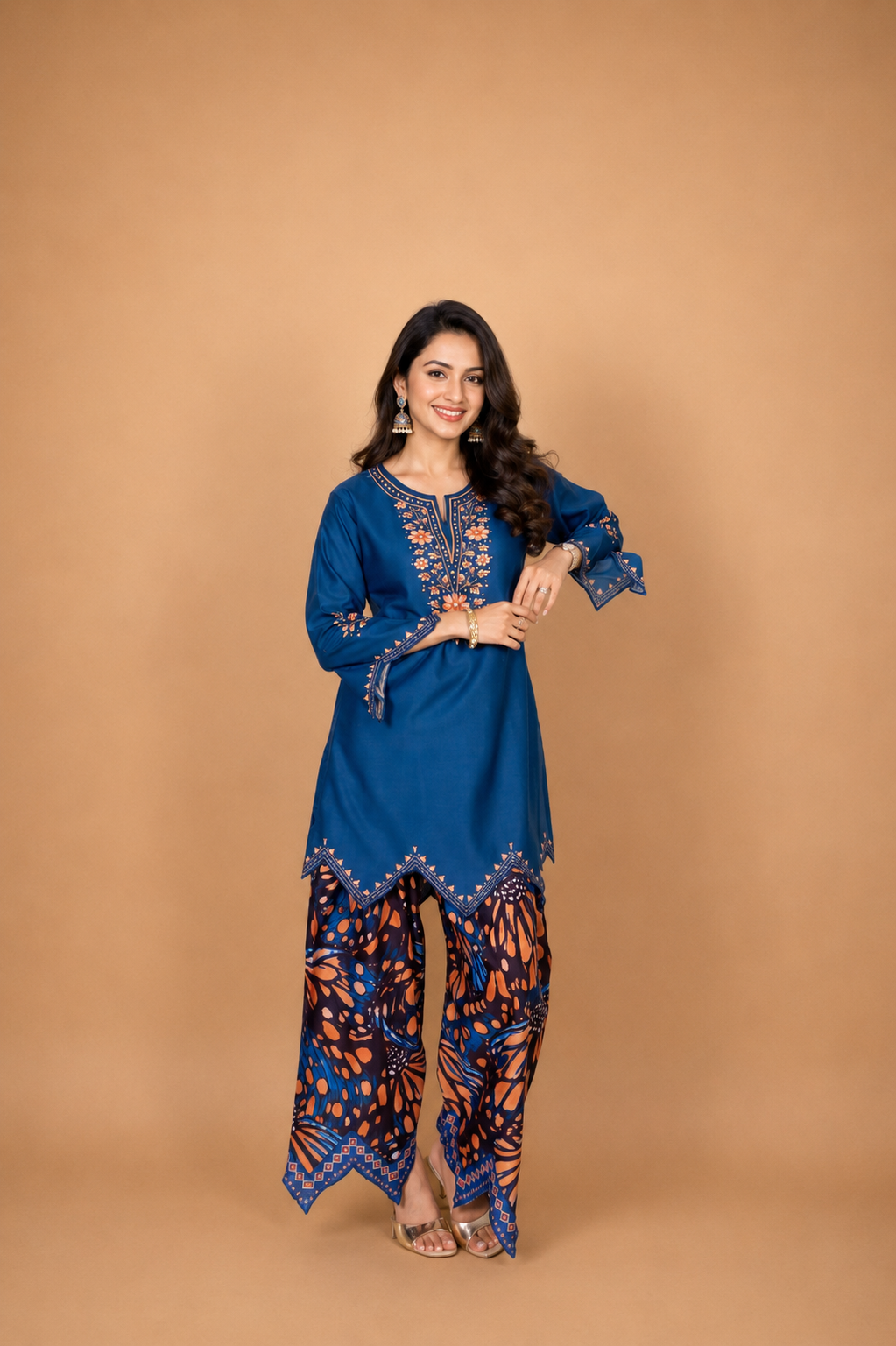 Lawn Cotton Printed Co-ord Set  Laser-Cut - Teal Blue
