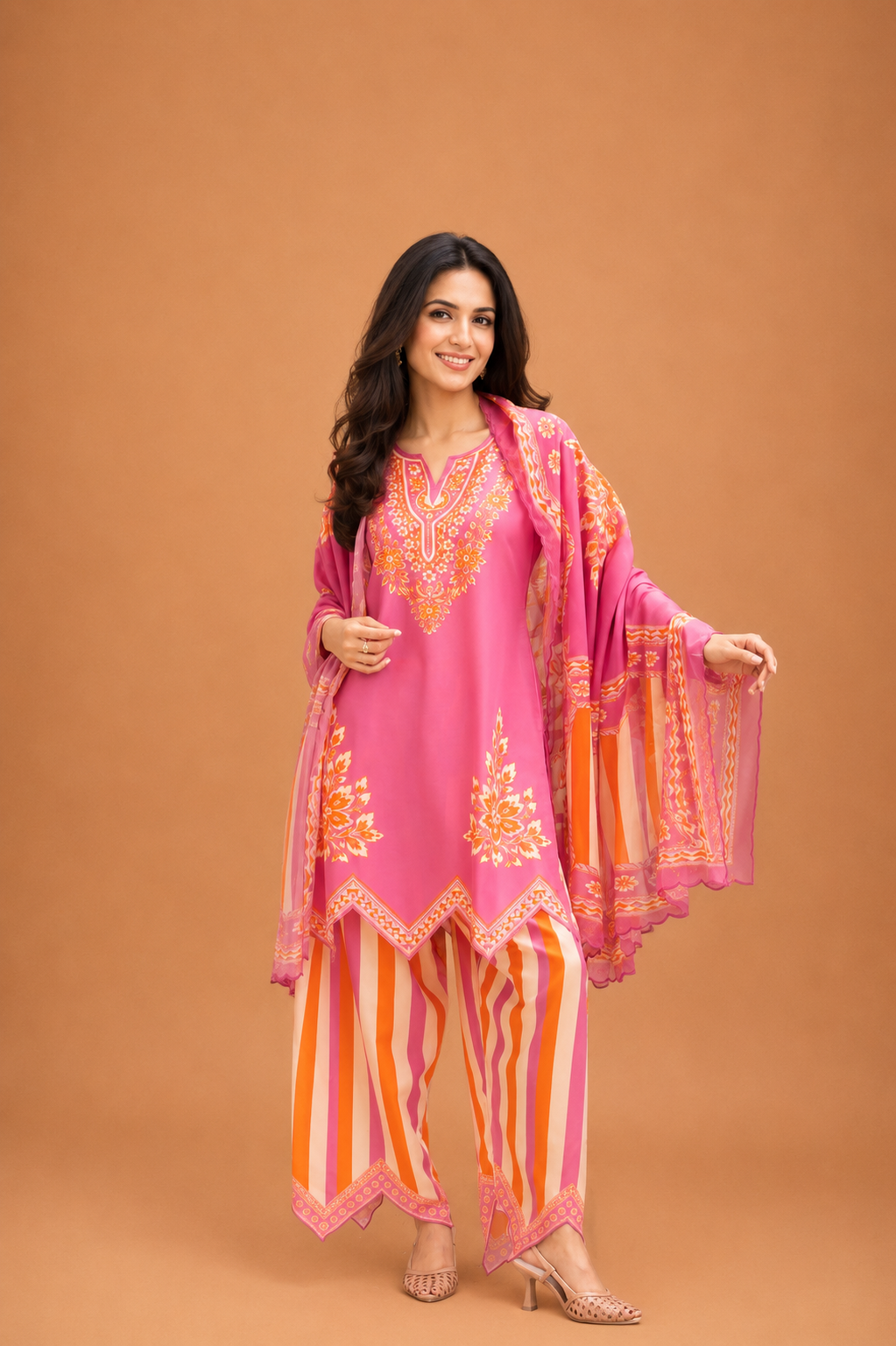 Lawn Cotton Printed Co-ord Set  Laser-Cut - Pink