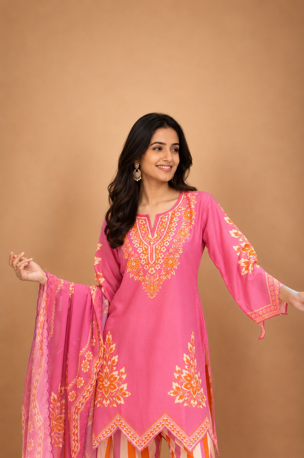 Lawn Cotton Printed Co-ord Set  Laser-Cut - Pink