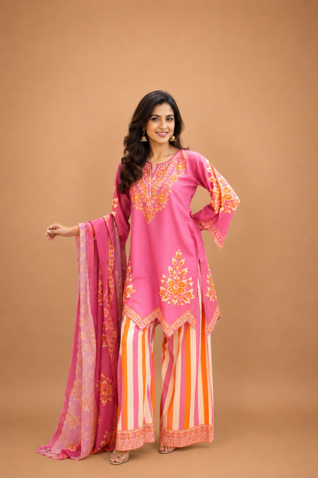 Printed Organza Dupatta in Pink