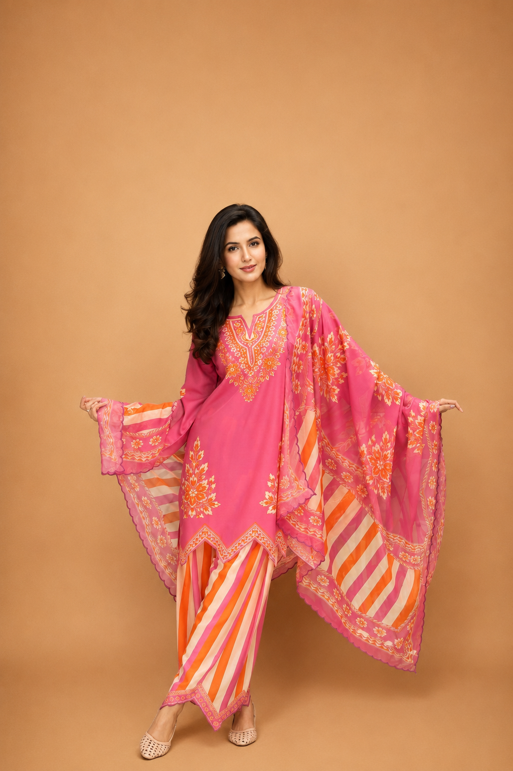 Lawn Cotton Printed Co-ord Set  Laser-Cut - Pink