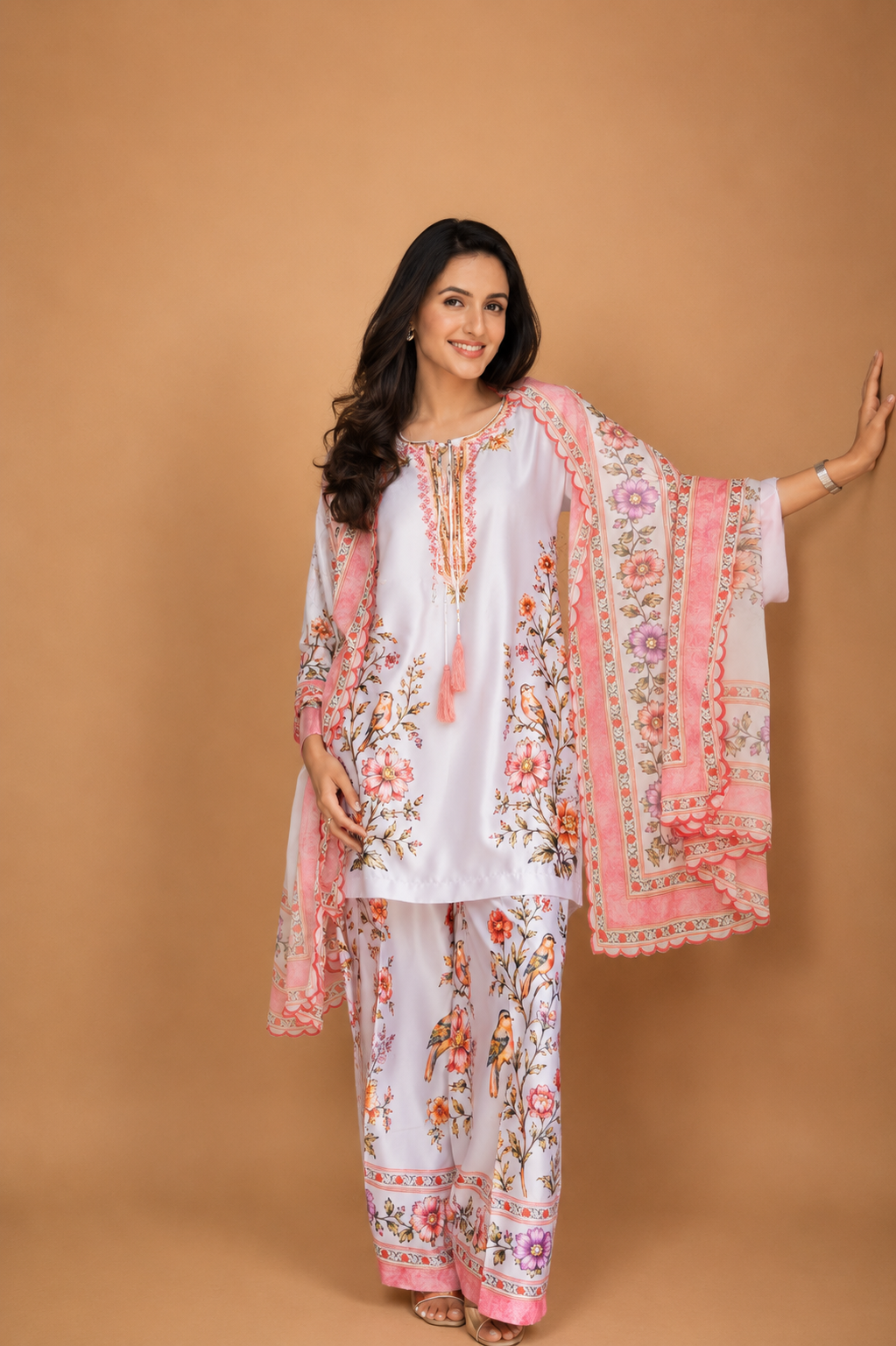 Printed Organza Dupatta in Ivory