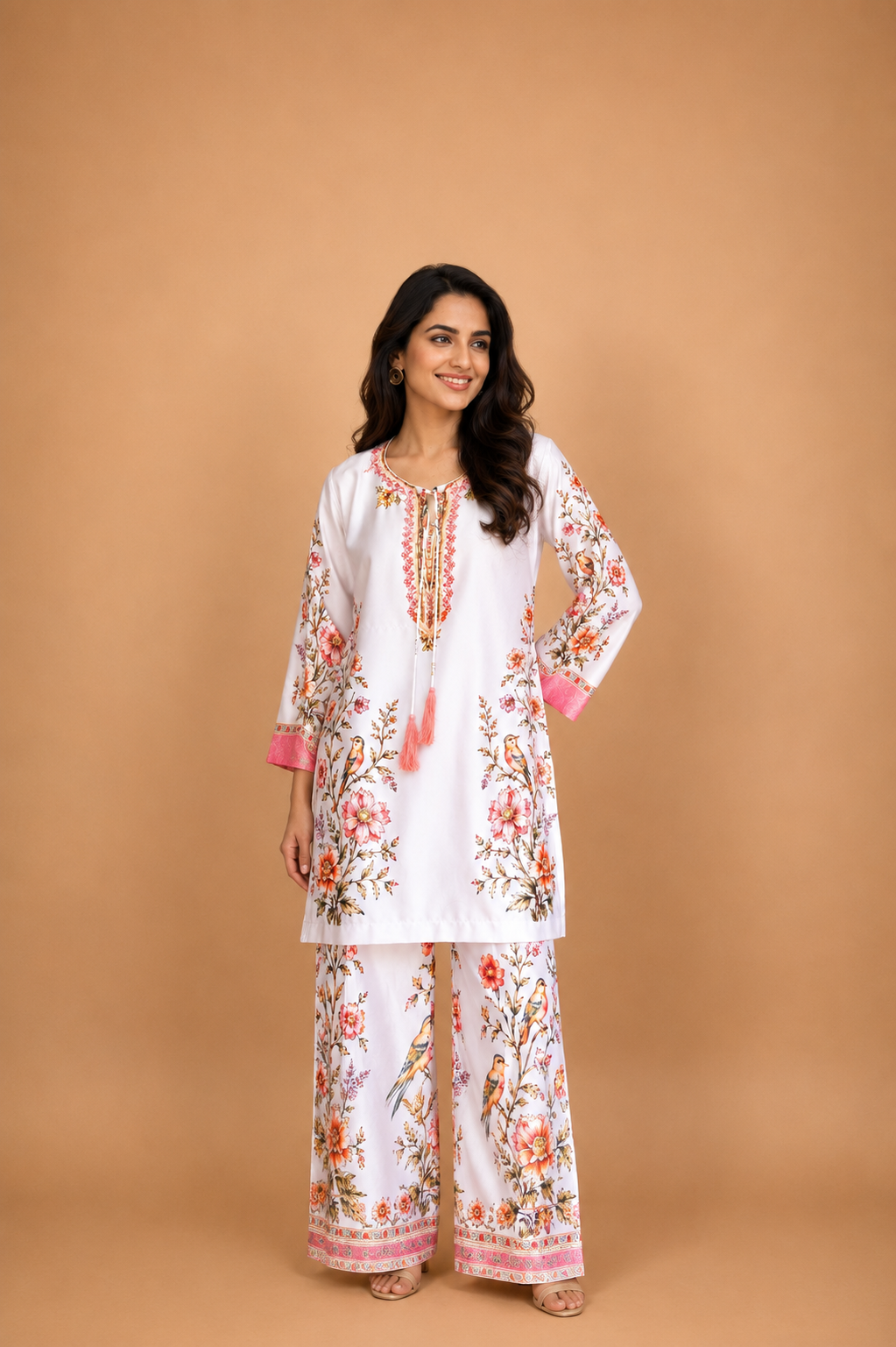 Cupro Satin Co-ord Set - Ivory Floral