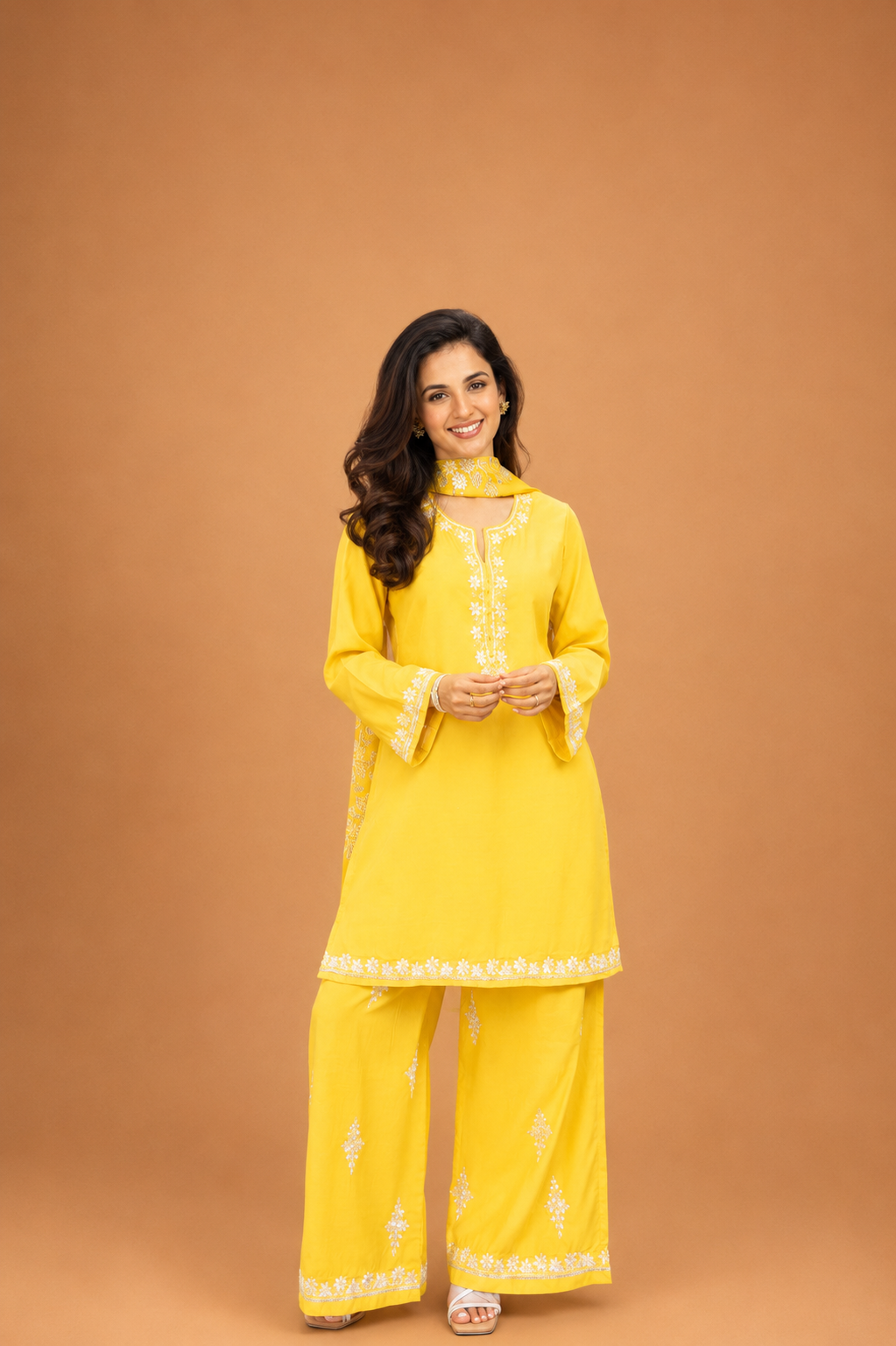 Pure Sequin Mul Chanderi Silk Embroidered Kurta Set - Yellow