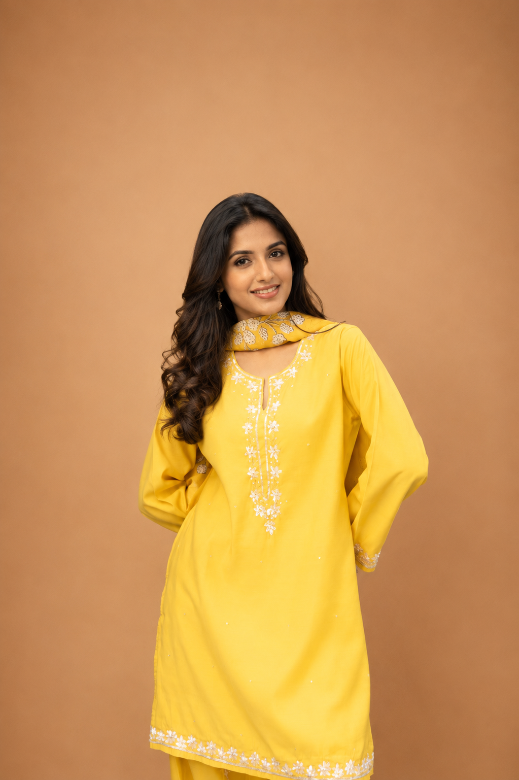 Pure Sequin Mul Chanderi Silk Embroidered Kurta Set - Yellow