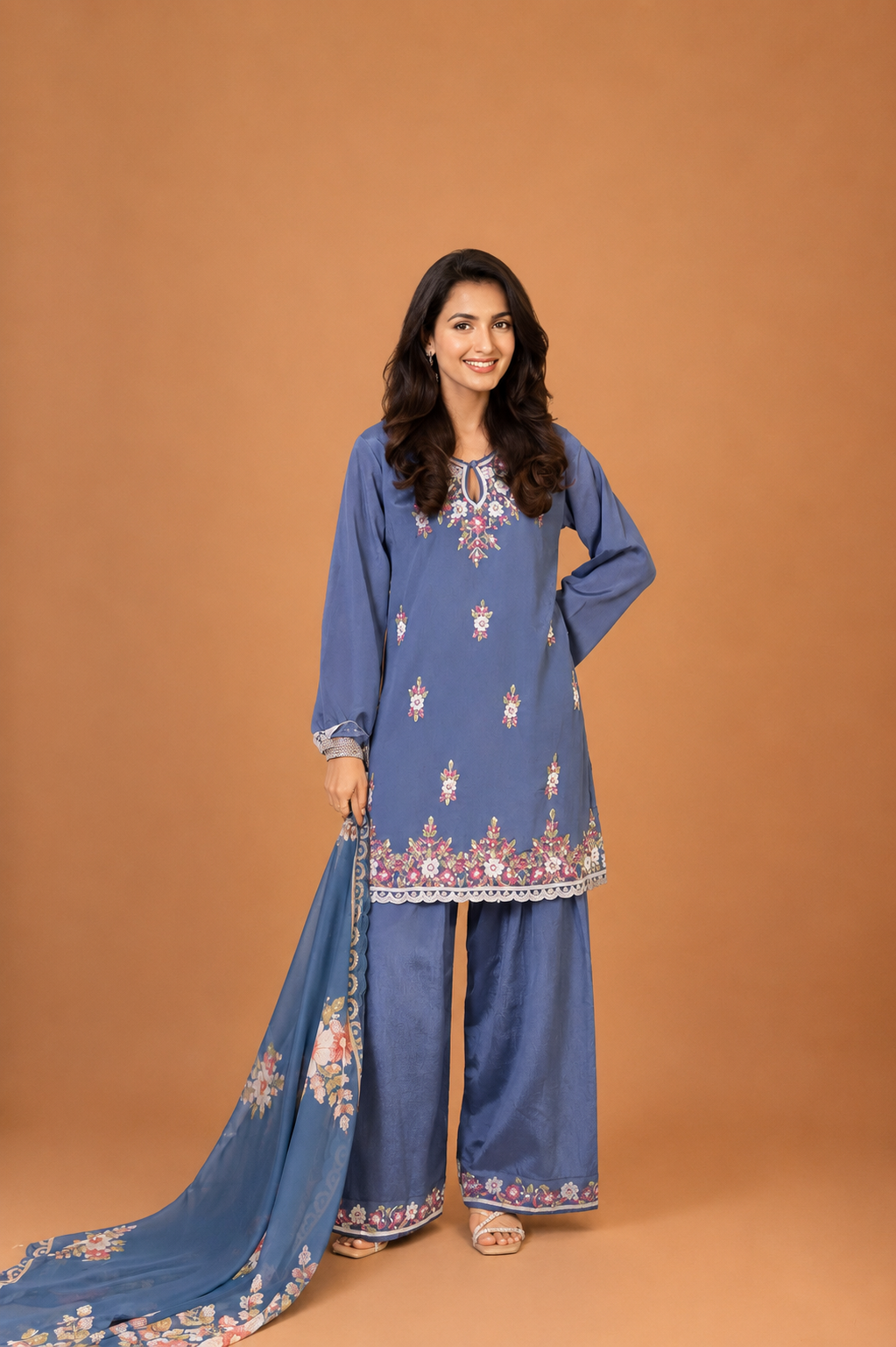 Printed Organza Dupatta in Blue