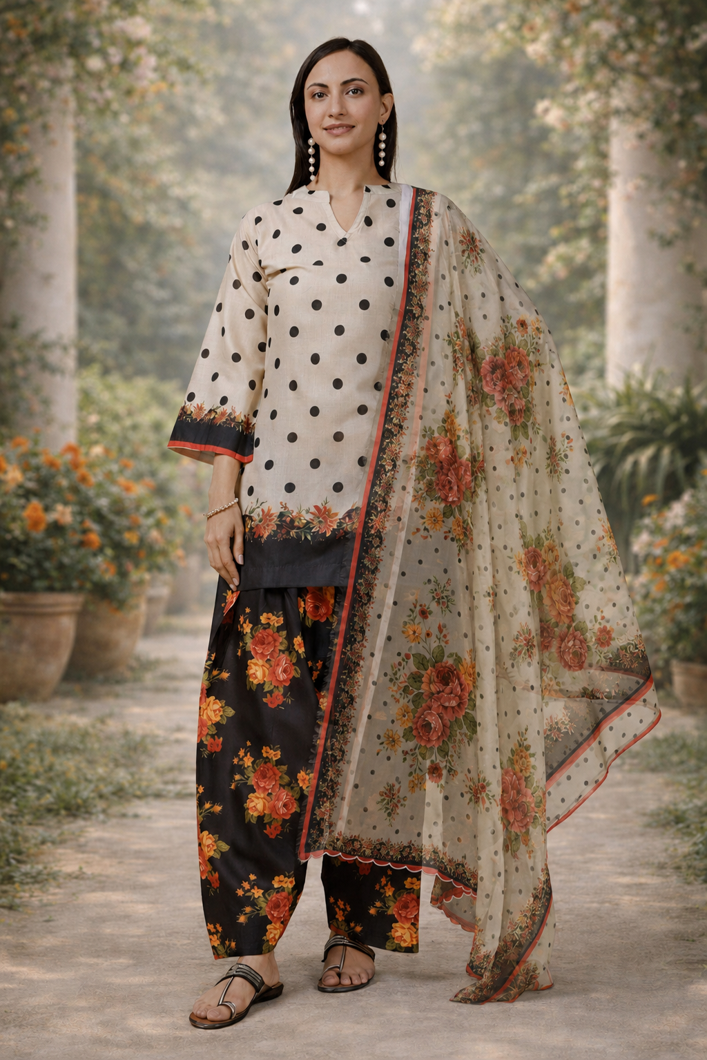 Printed Organza Dupatta - Ivory
