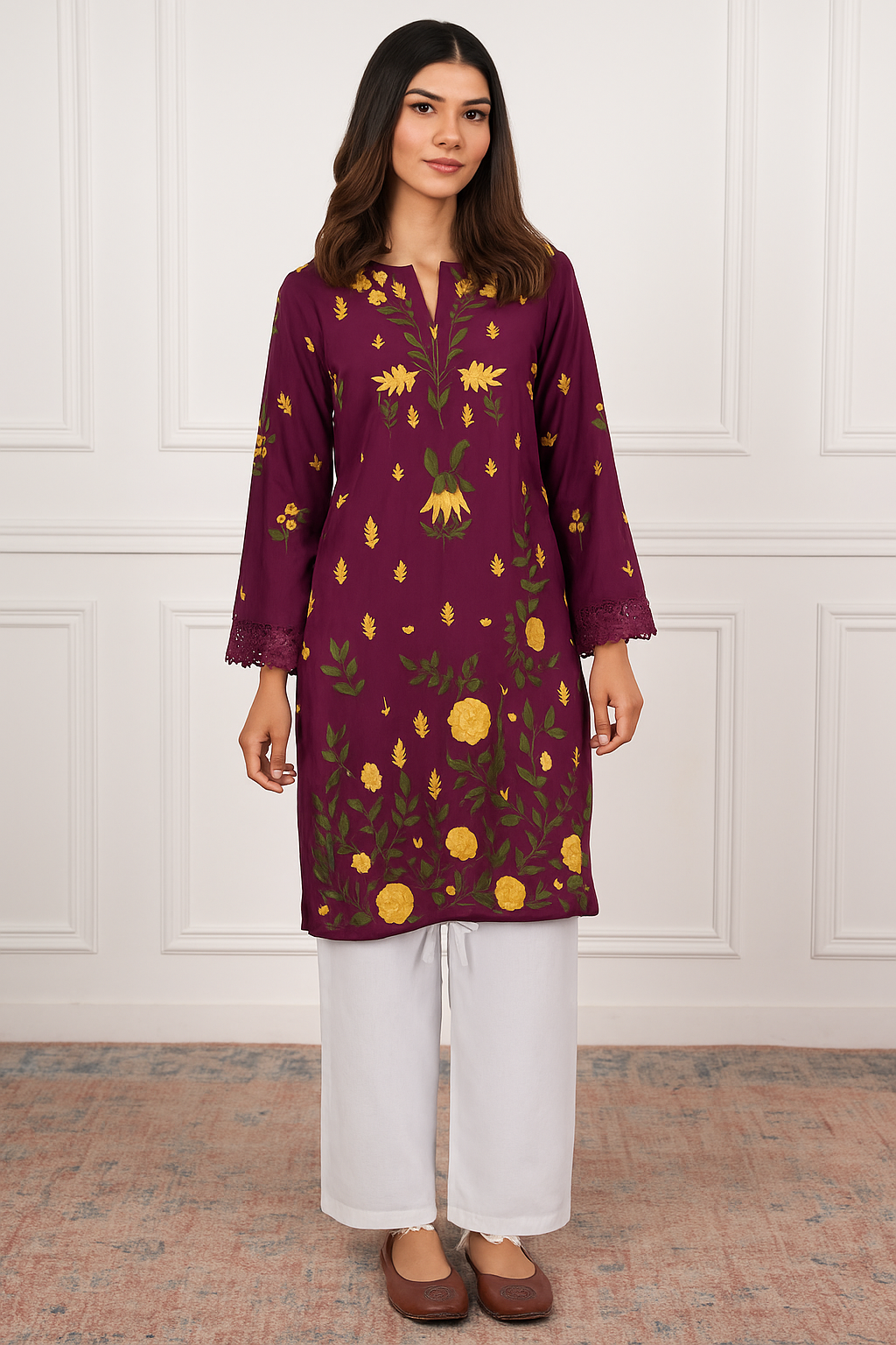 HOK White Woollen Straight Pants