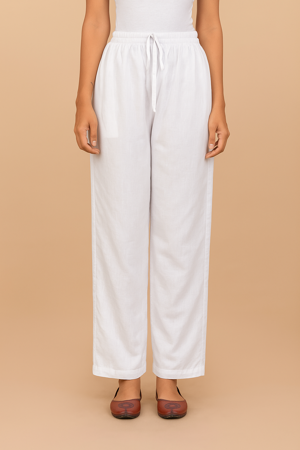 HOK White Woollen Straight Pants