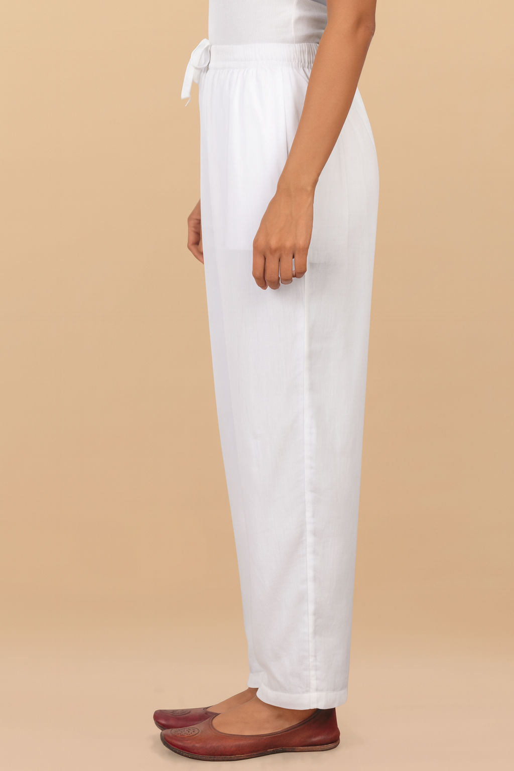 HOK White Woollen Straight Pants