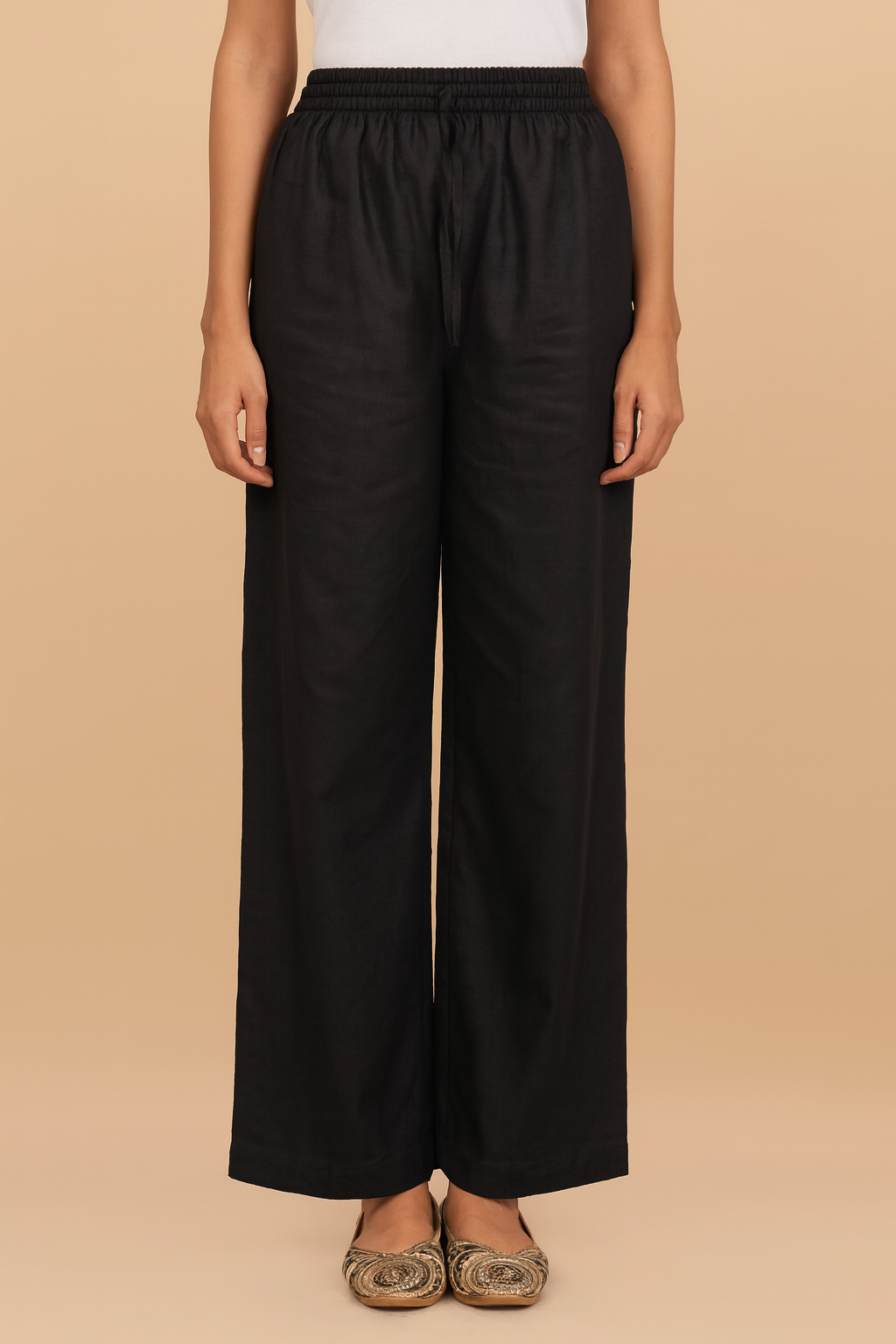 HOK Black Woollen Straight Pants
