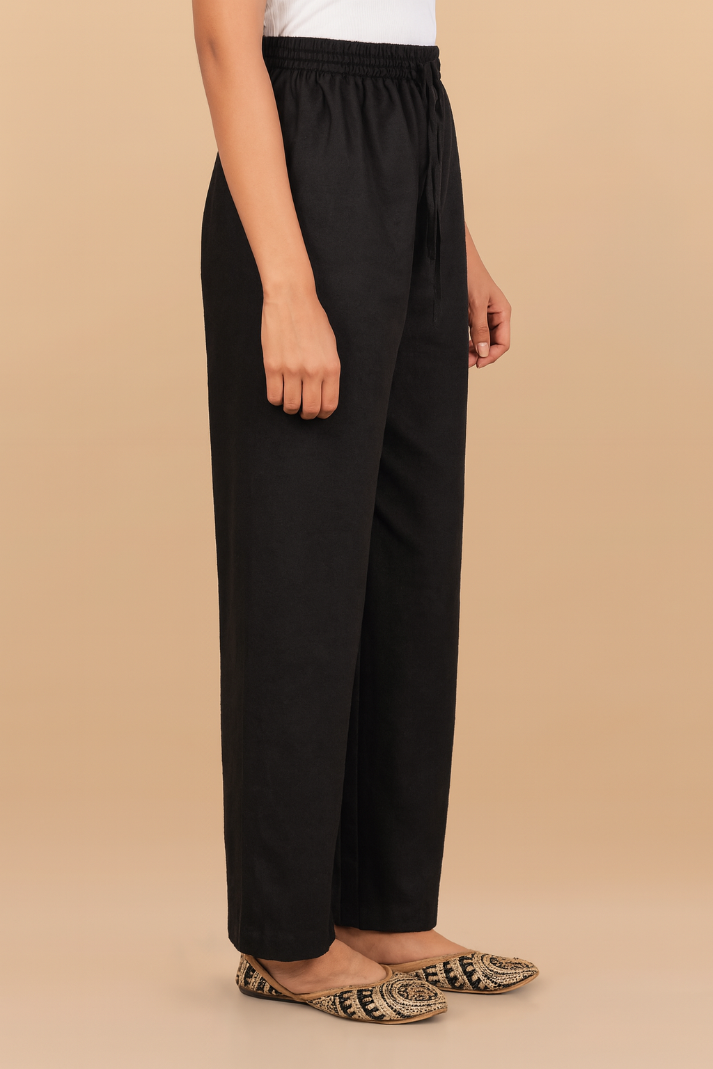 HOK Black Woollen Straight Pants