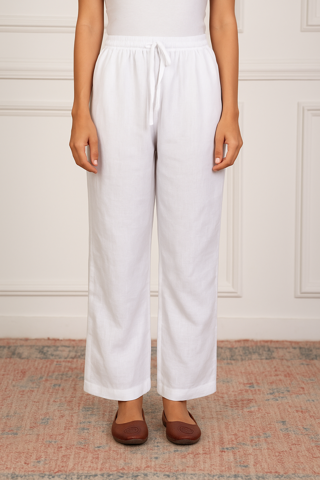 HOK White Woollen Straight Pants