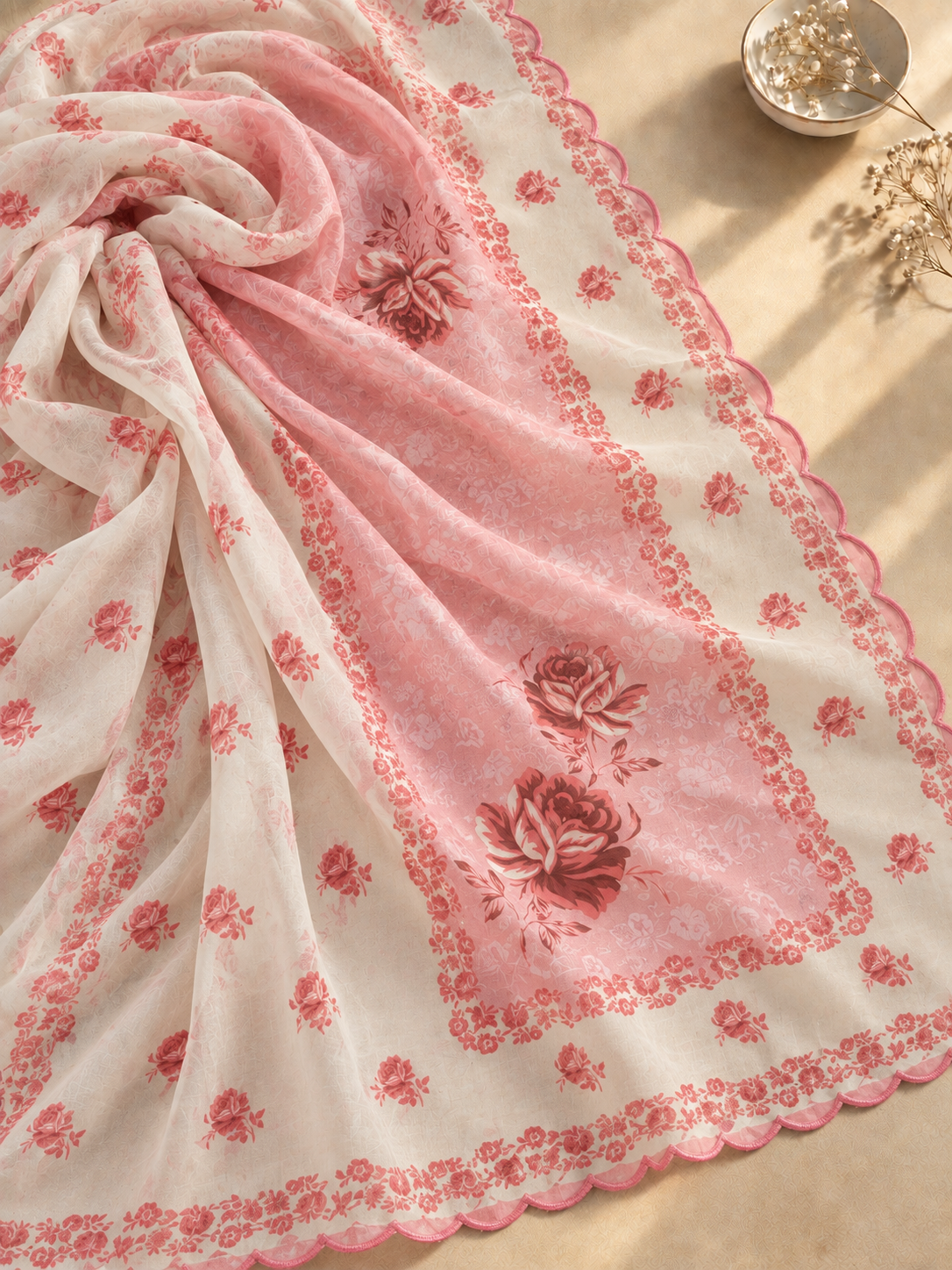 Printed Organza Dupatta in Pink