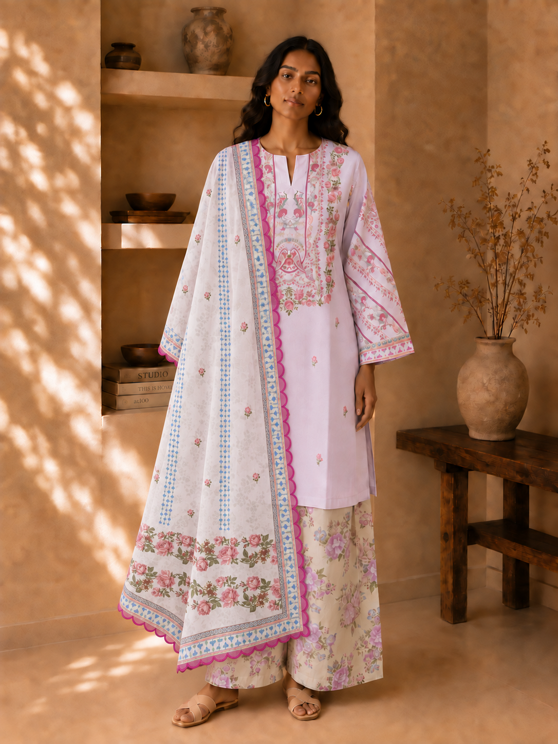 Printed Organza Dupatta in Lavender