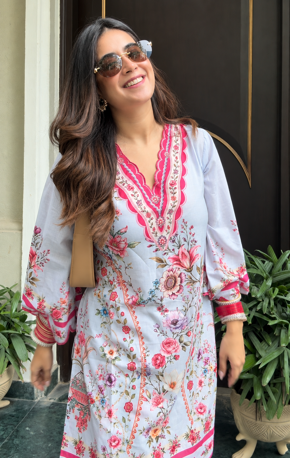 Komal In Lawn Cotton Printed Co-ord set - Light Blue and White