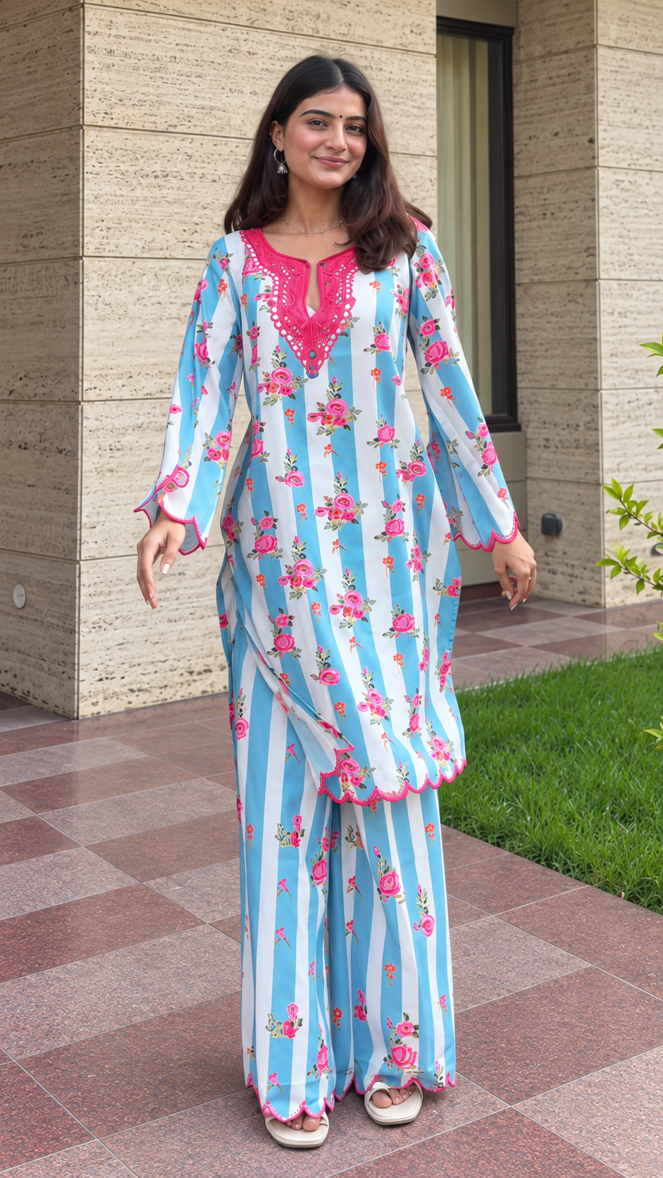 Sarvani in Lawn Cotton Printed Co-ord set - Blue and White