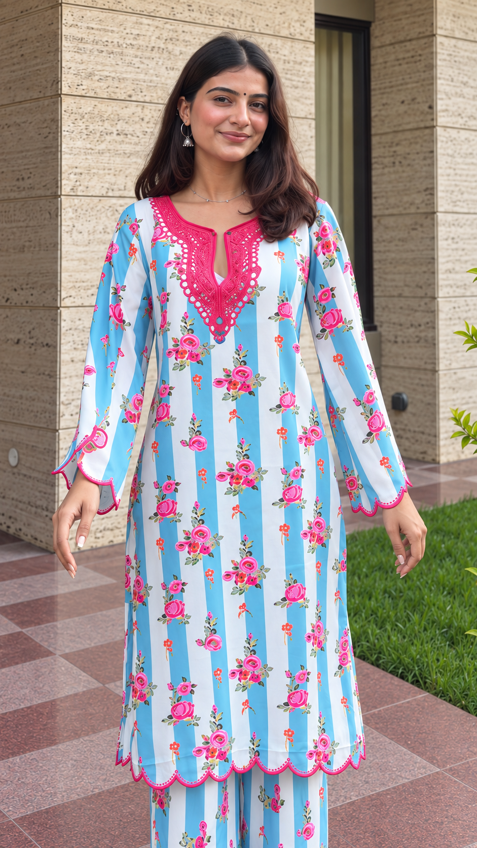 Sarvani in Lawn Cotton Printed Co-ord set - Blue and White