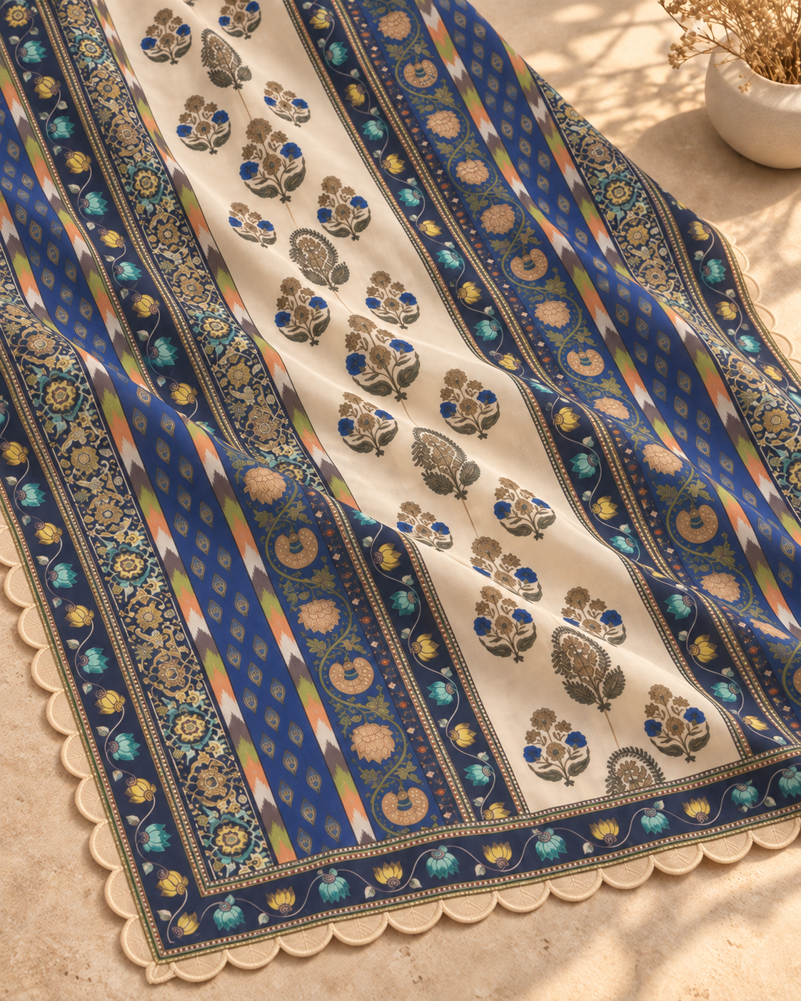 Printed Organza Dupatta in Blue Floarl