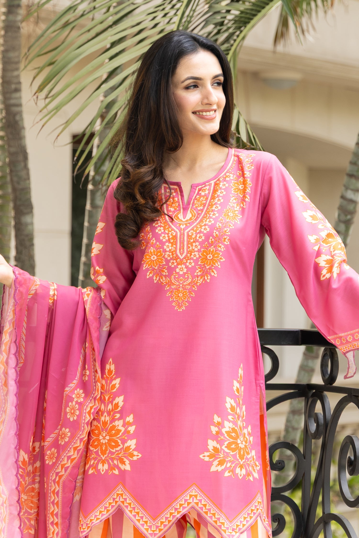 Lawn Cotton Printed Co-ord Set  Laser-Cut - Pink