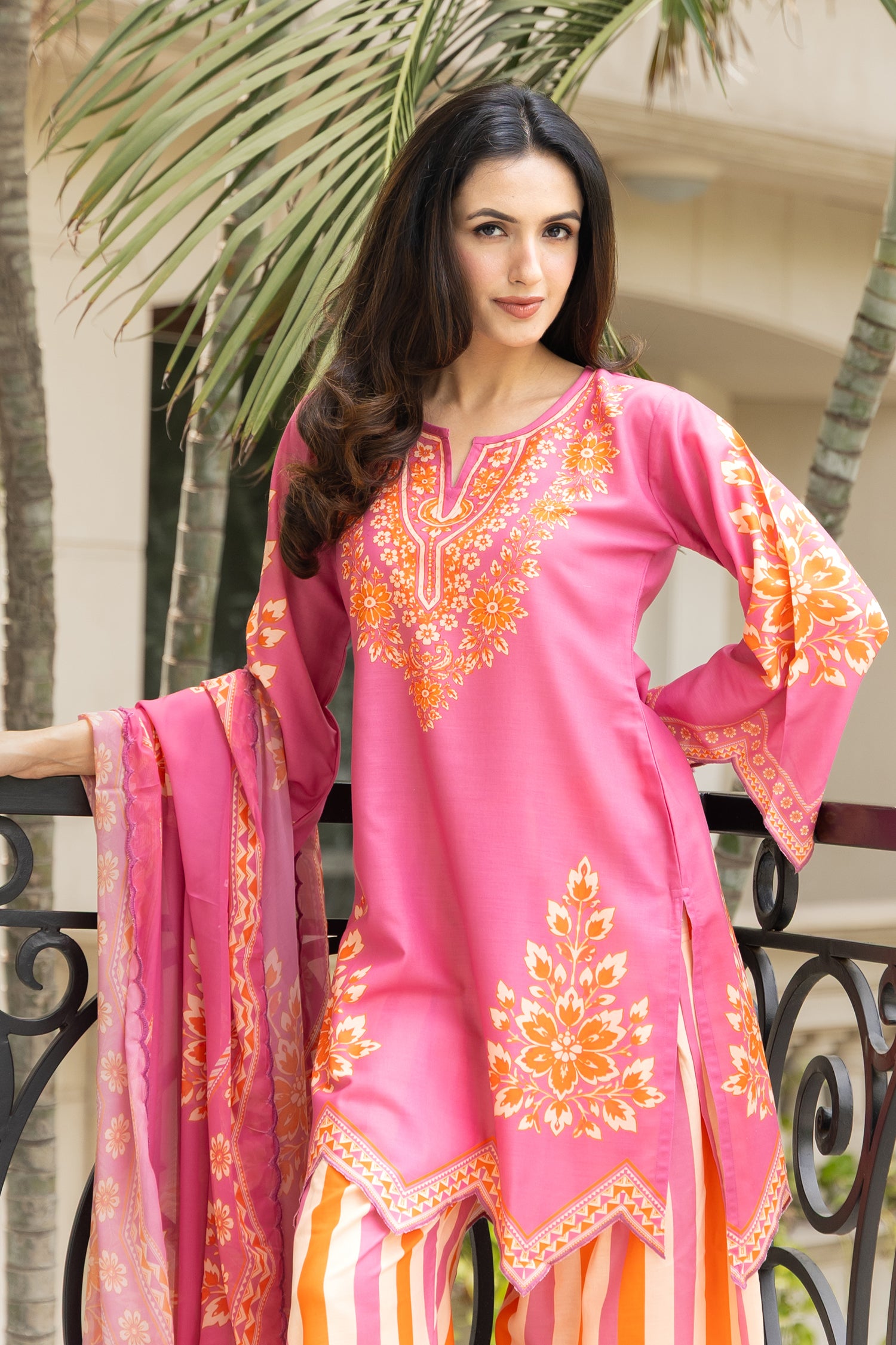 Lawn Cotton Printed Co-ord Set  Laser-Cut - Pink