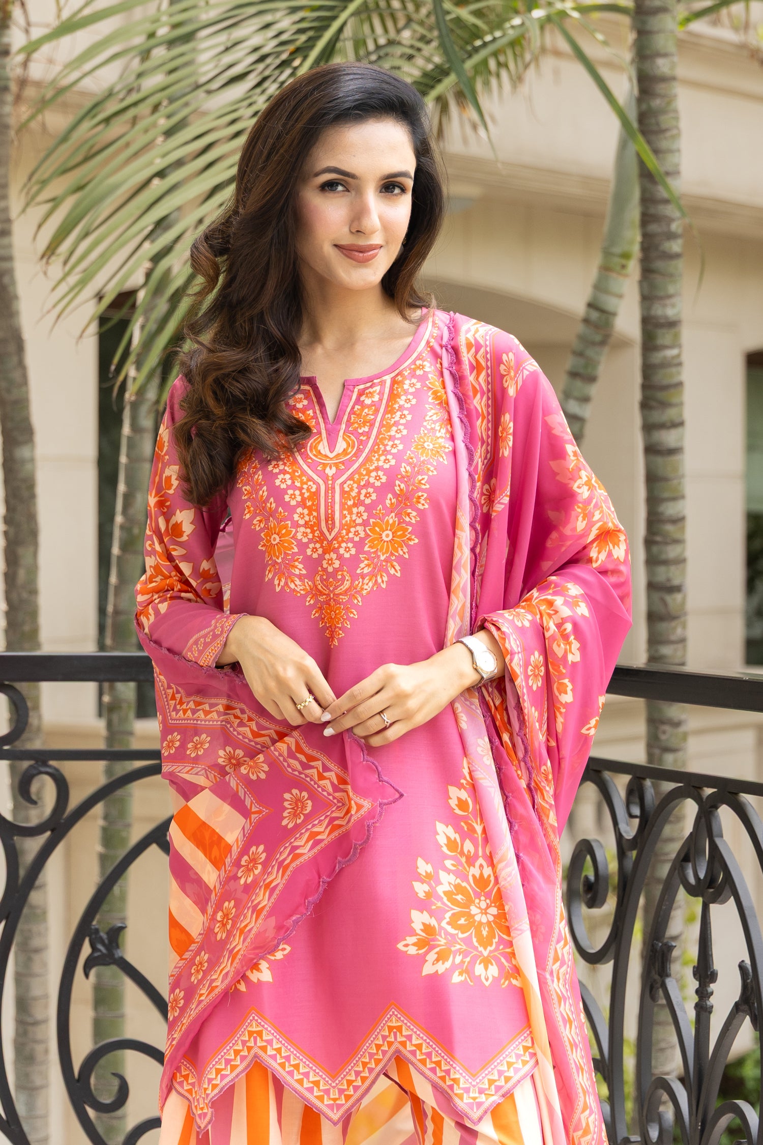 Lawn Cotton Printed Co-ord Set  Laser-Cut - Pink
