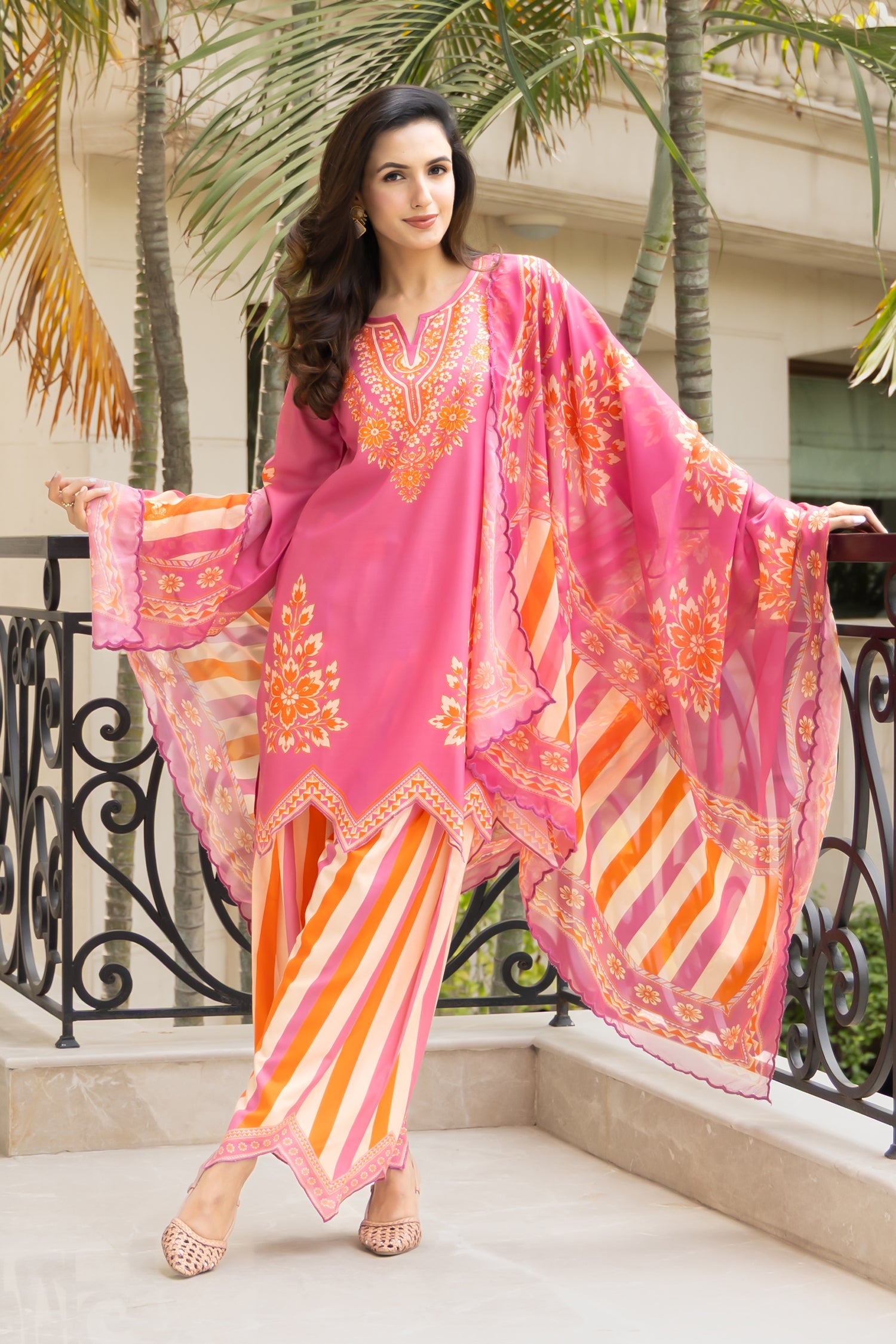 Lawn Cotton Printed Co-ord Set  Laser-Cut - Pink