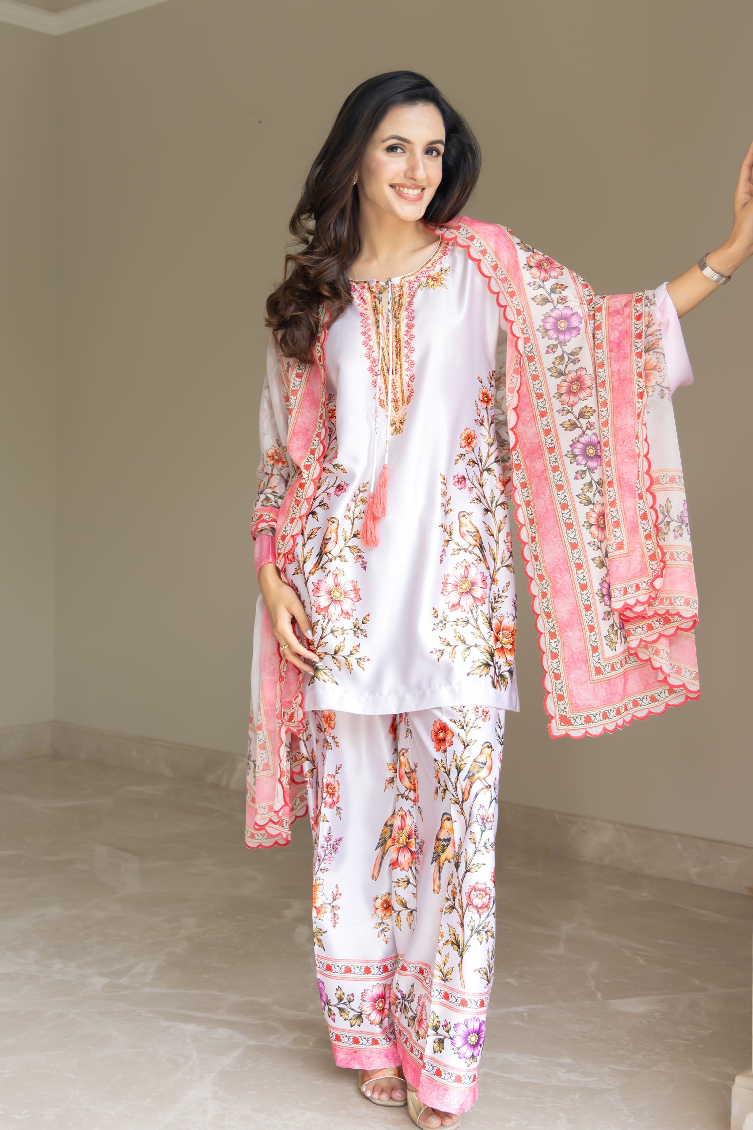 Cupro Satin Co-ord Set - Ivory Floral