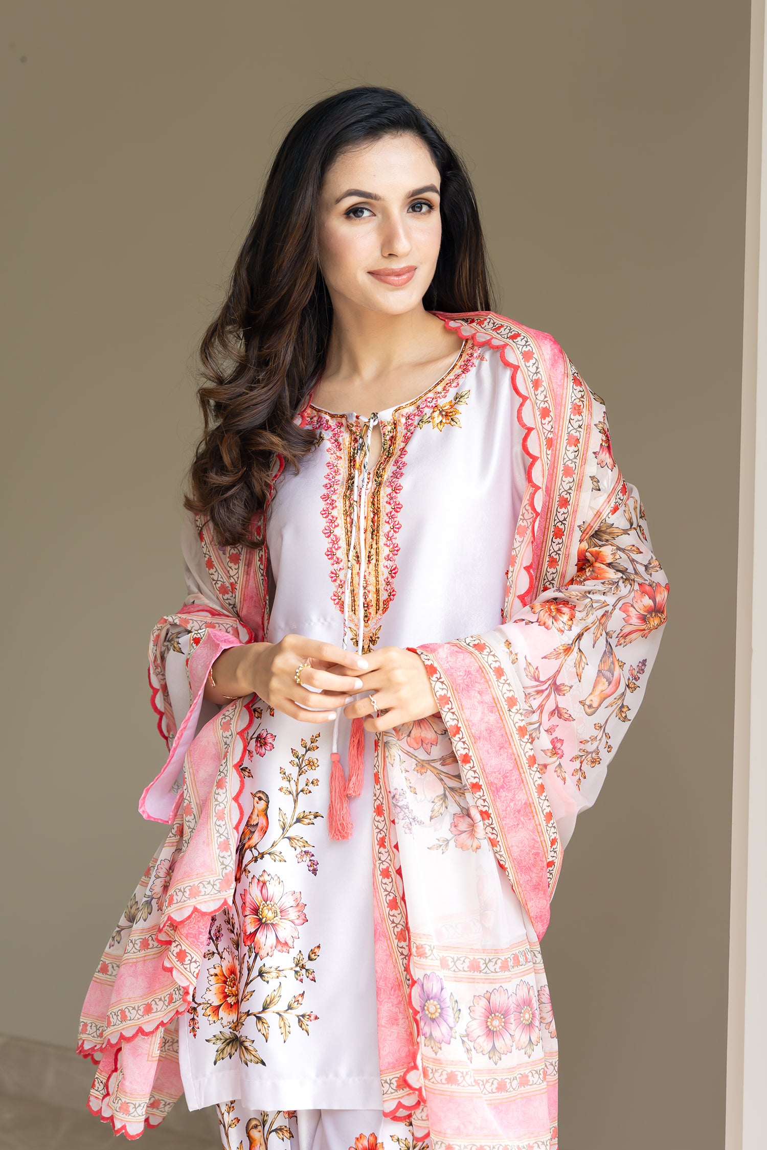 Cupro Satin Co-ord Set - Ivory Floral
