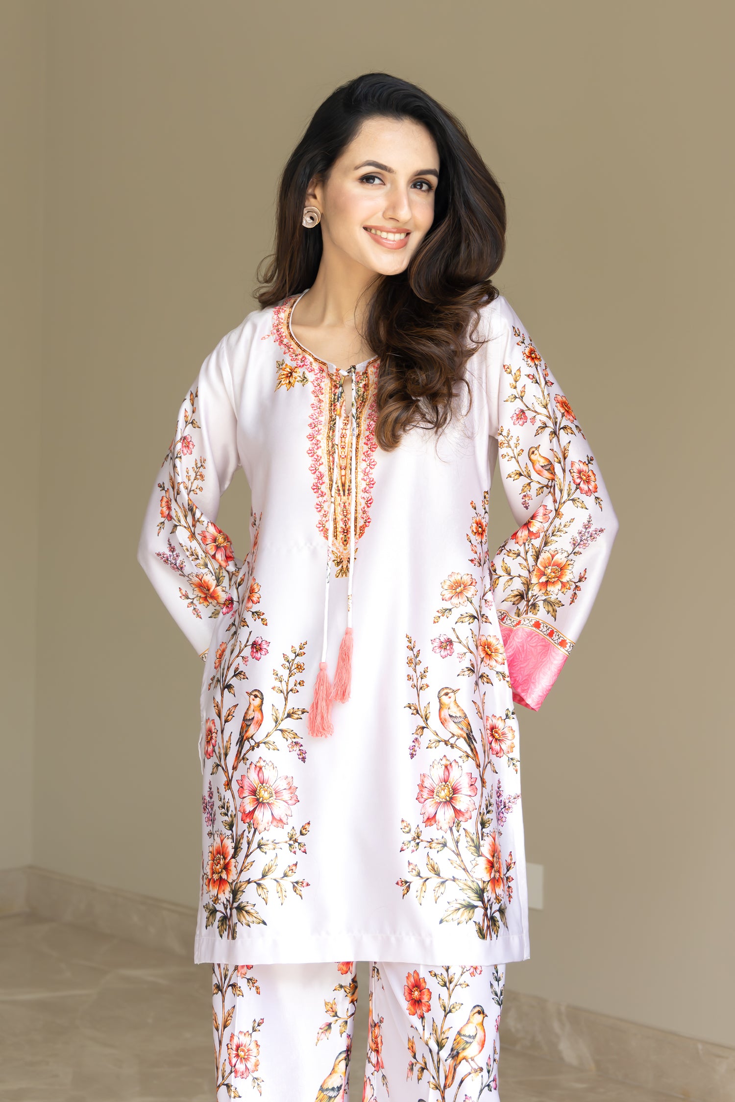 Cupro Satin Co-ord Set - Ivory Floral