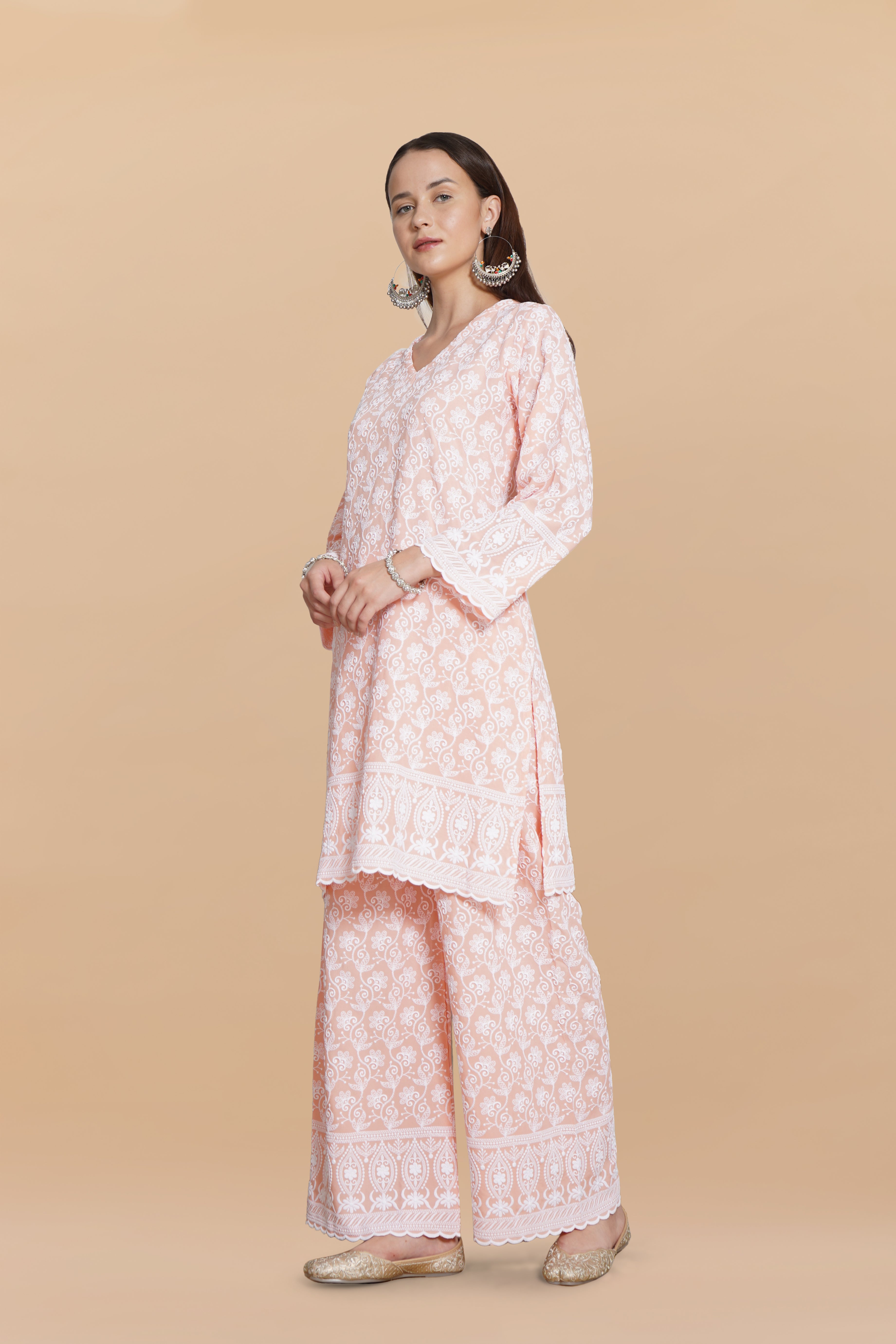 Saba Chikankari Kurta Set in Rayon - Orange